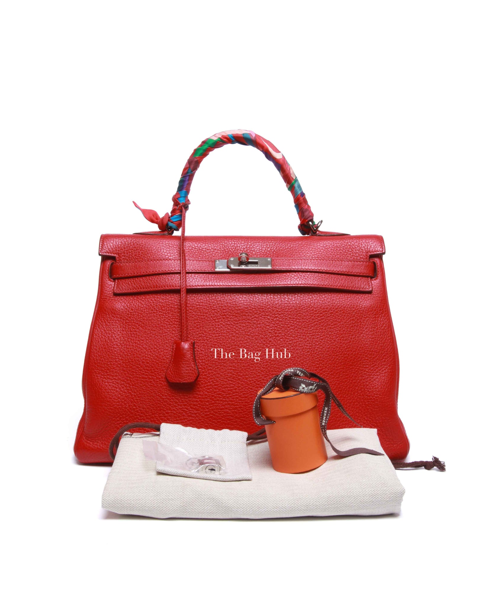 Hermes Rose Jaipur Leather Kelly 35 Bag PHW w/ Twilly w/o Strap