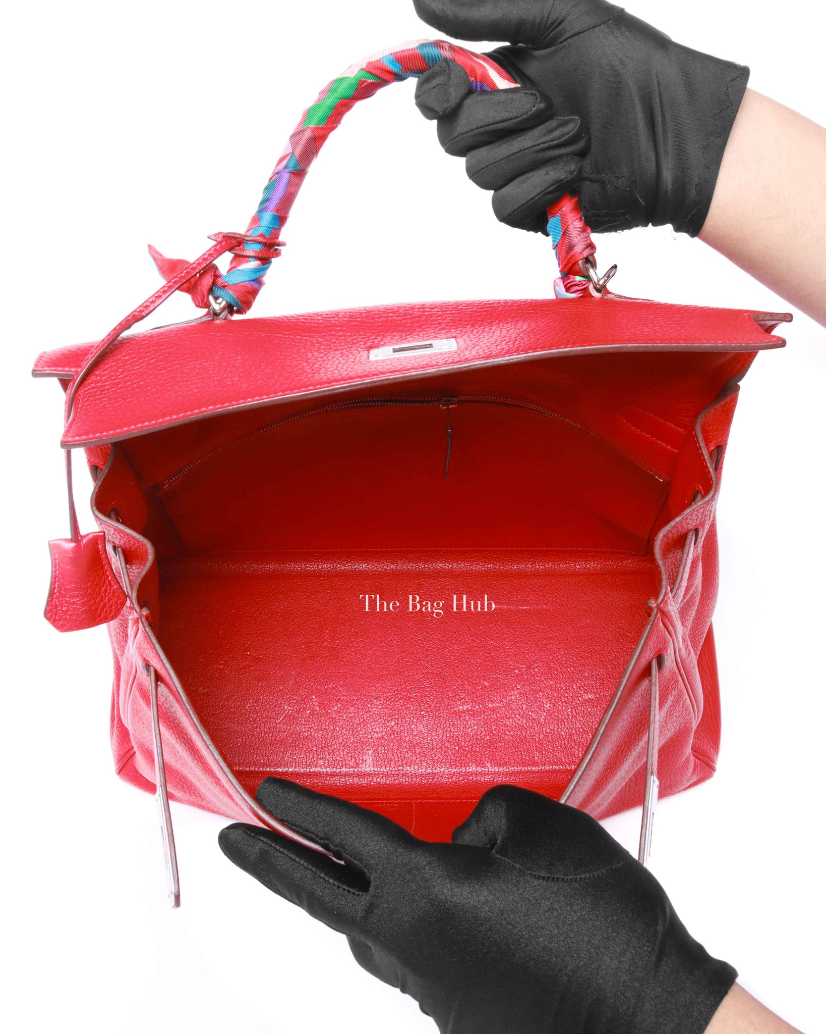 Hermes Rose Jaipur Leather Kelly 35 Bag PHW w/ Twilly w/o Strap