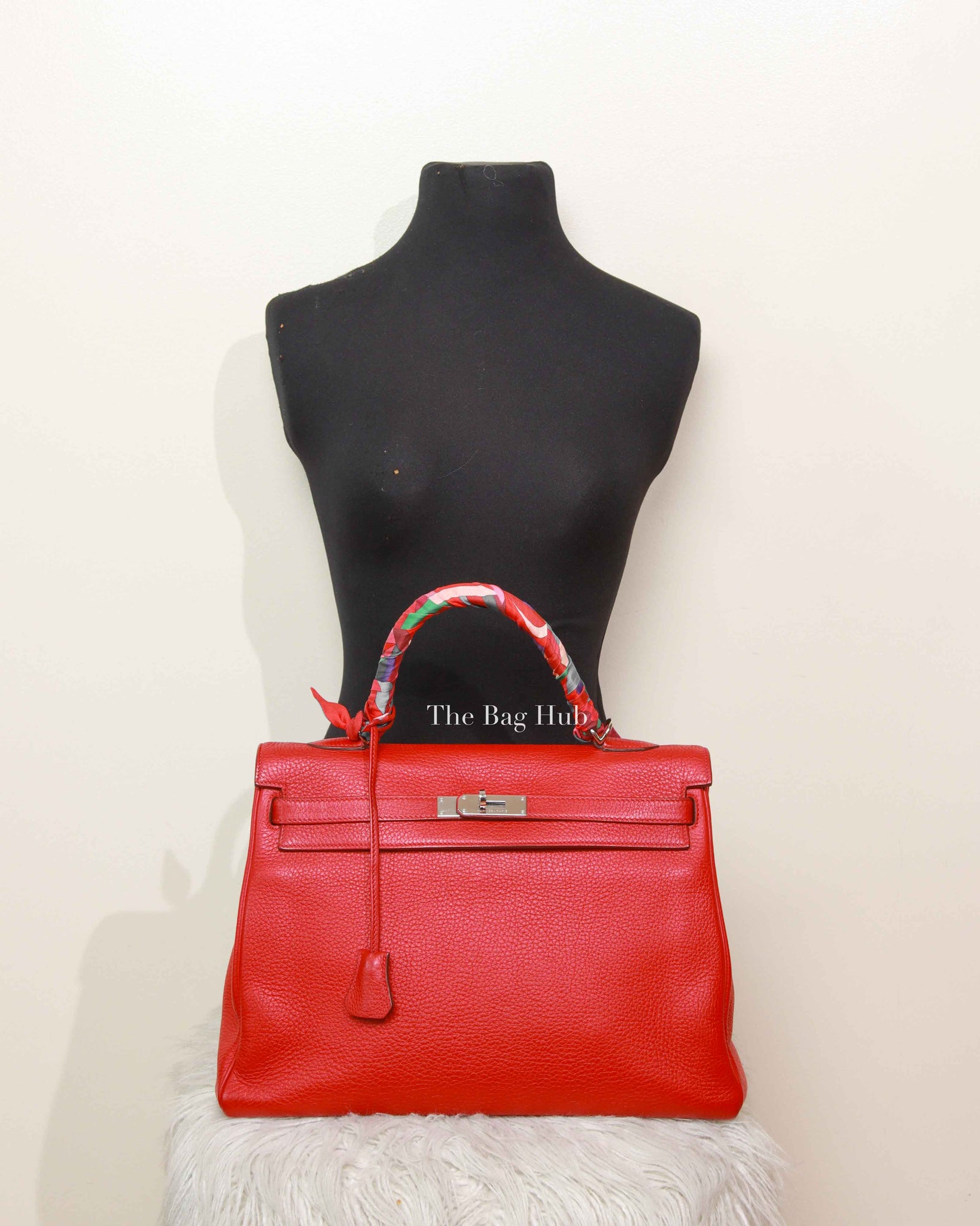 Hermes Rose Jaipur Leather Kelly 35 Bag PHW w/ Twilly w/o Strap