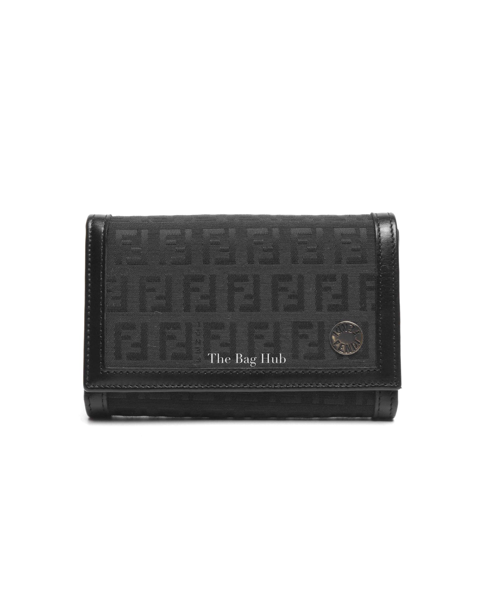 Fendi Black Zucchino Canvas and Leather Continental Wallet