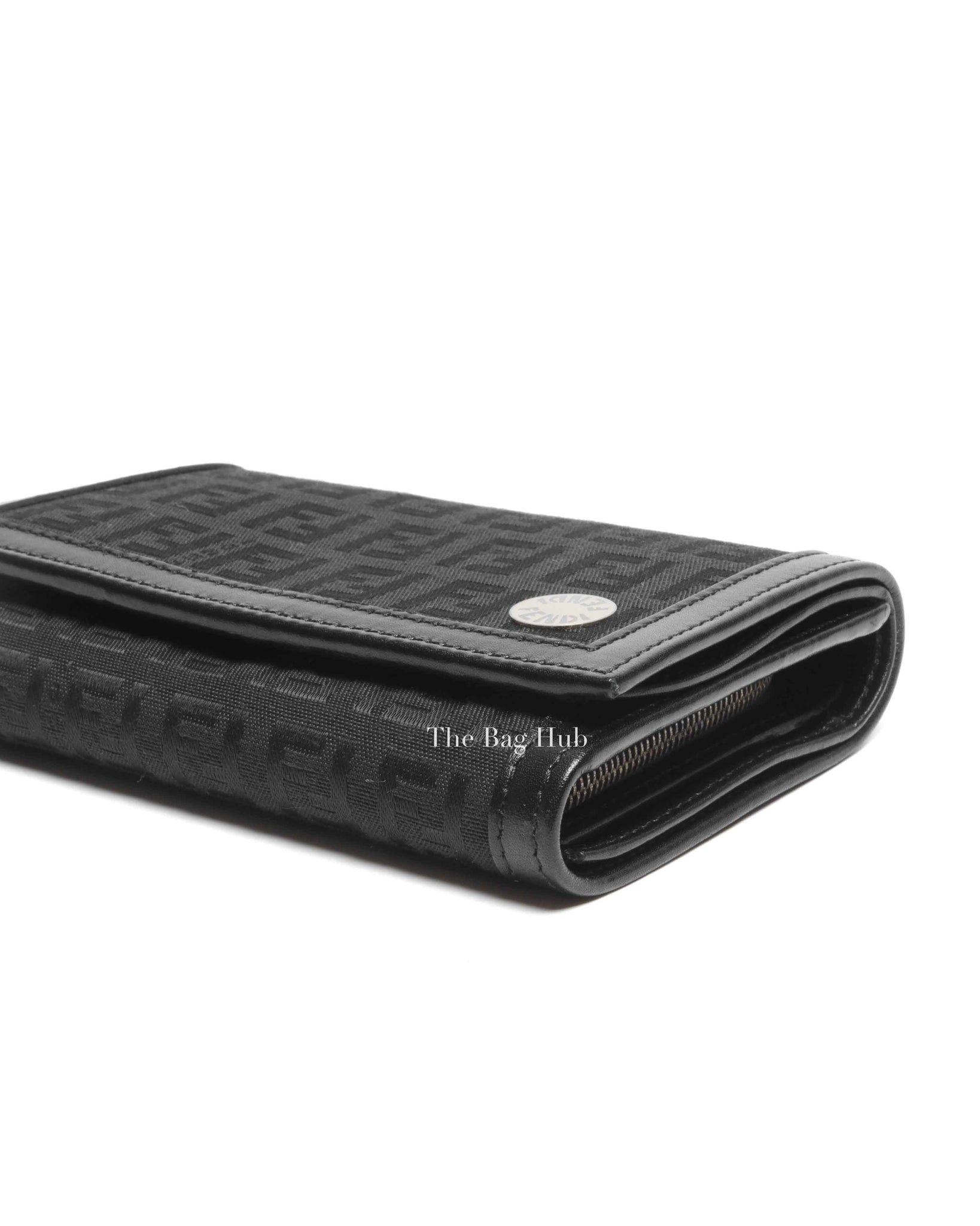 Fendi Black Zucchino Canvas and Leather Continental Wallet