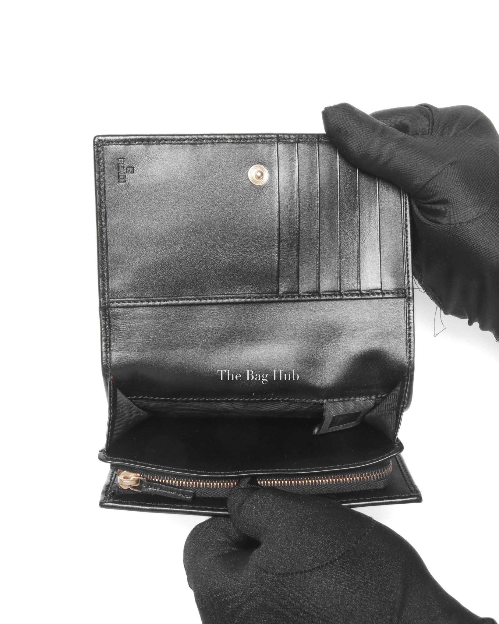 Fendi Black Zucchino Canvas and Leather Continental Wallet