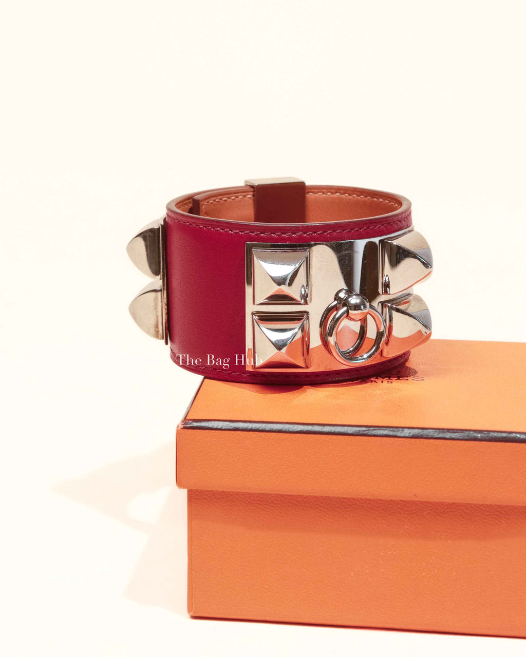 Hermes Rouge Casaque Leather Collier de Chien L Bracelet