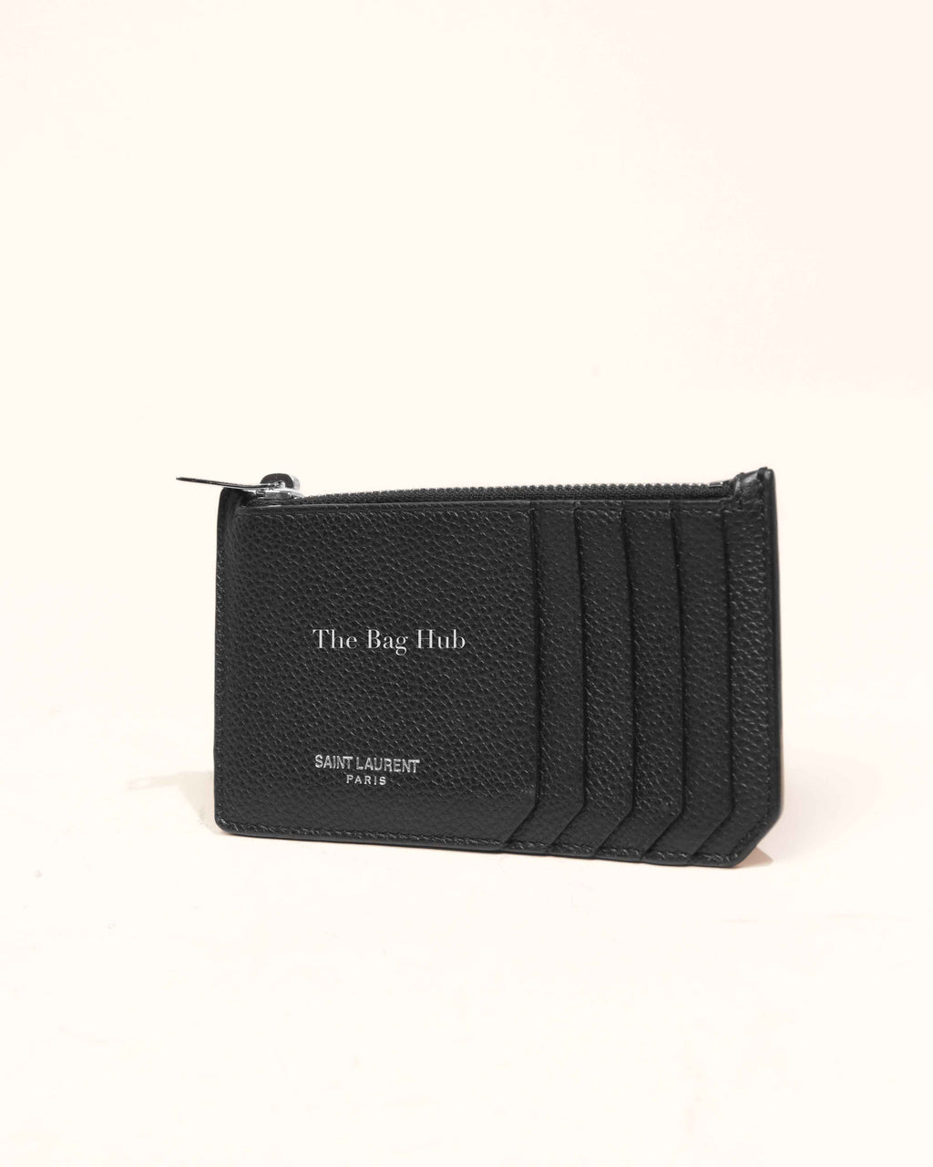 Saint Laurent Black Grained Leather Paris Fragments Zip Card Case