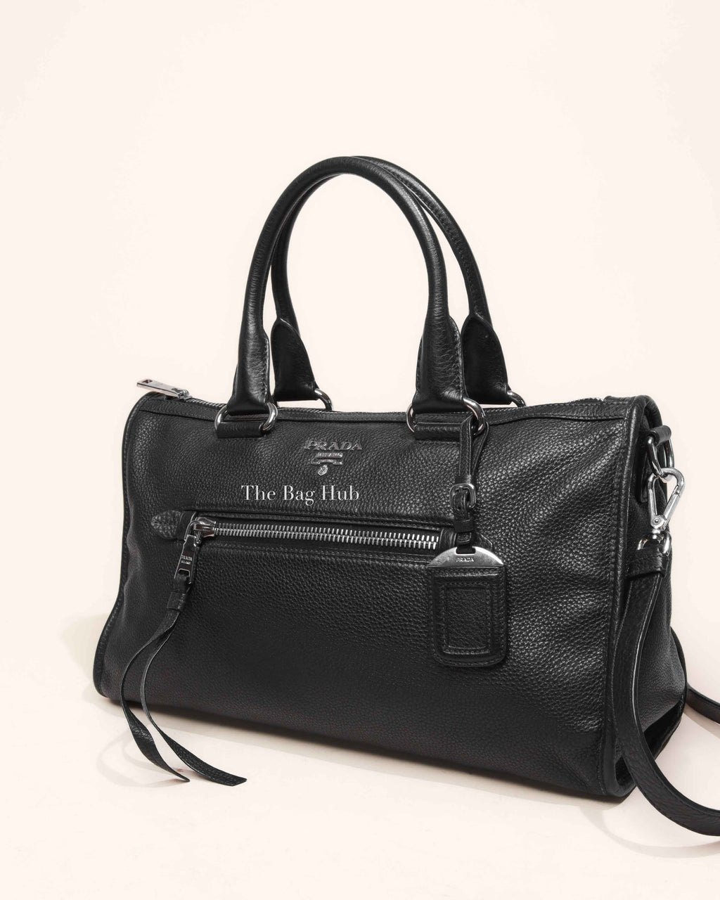 Prada Black Vitello Phenix Zip Tote Bag