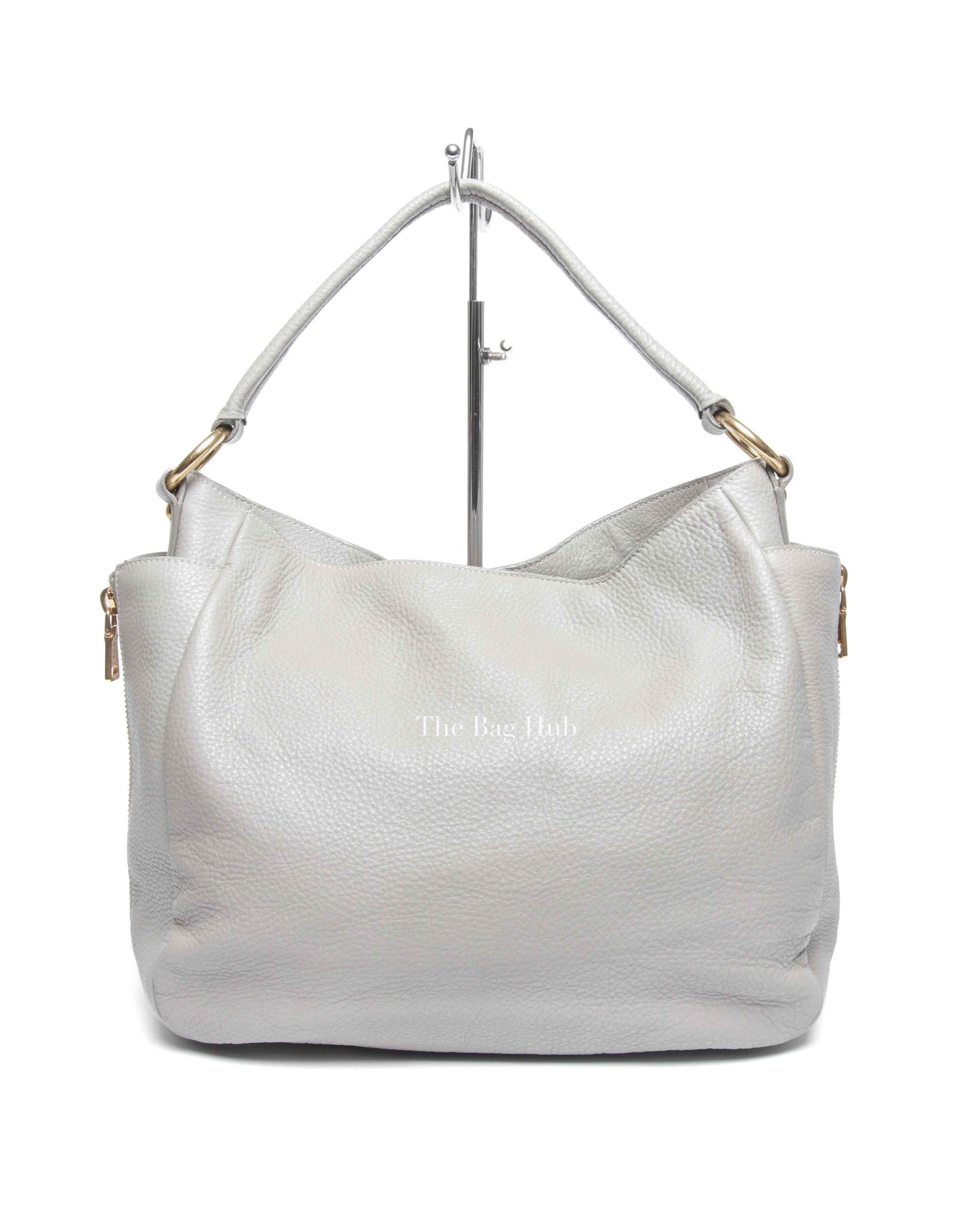 Prada Gray Vitello Daino Leather Double Zip Pocket Hobo Bag