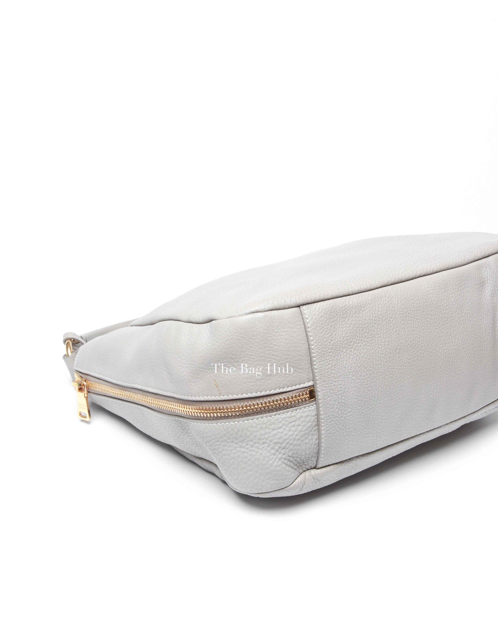 Prada Gray Vitello Daino Leather Double Zip Pocket Hobo Bag