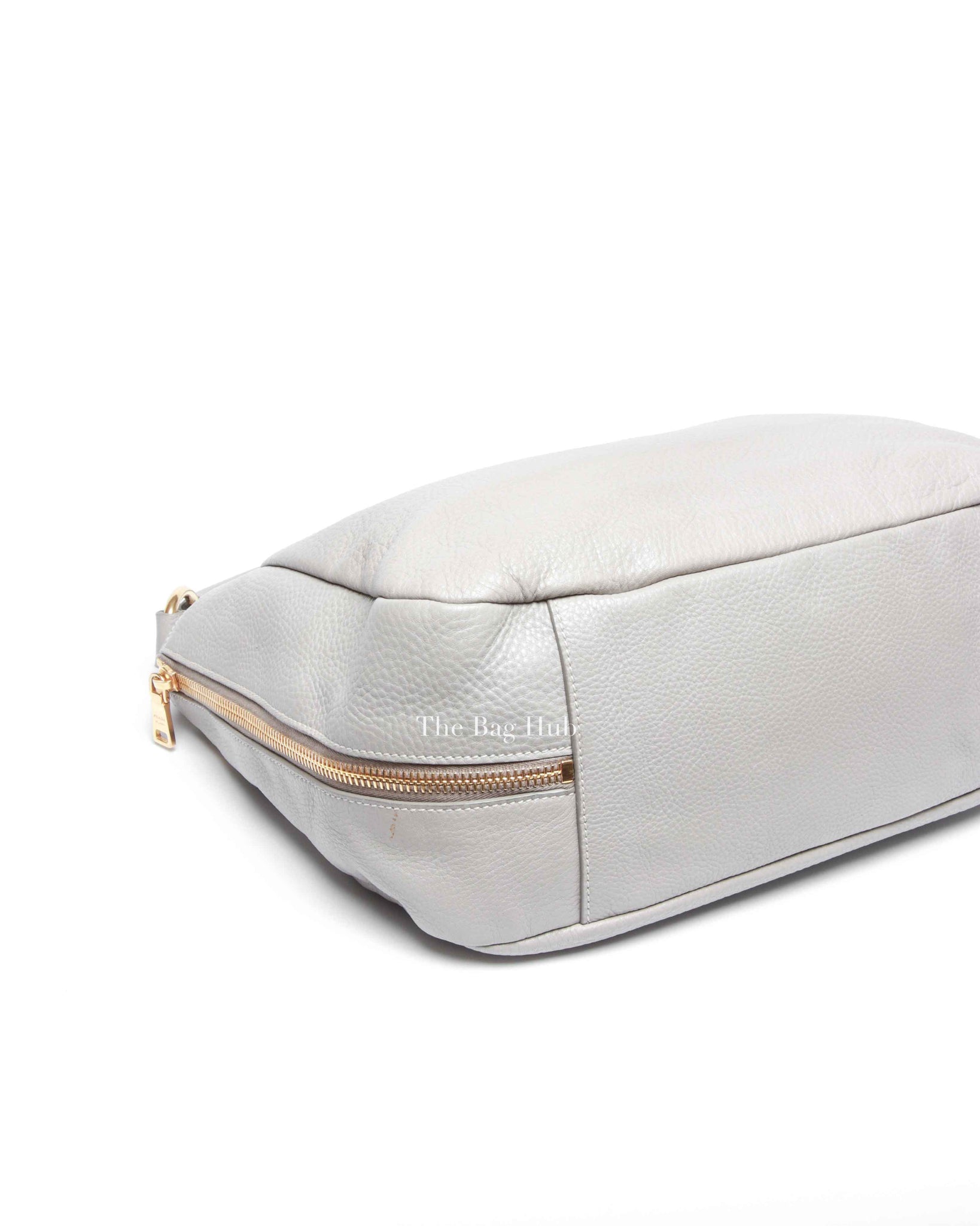 Prada Gray Vitello Daino Leather Double Zip Pocket Hobo Bag