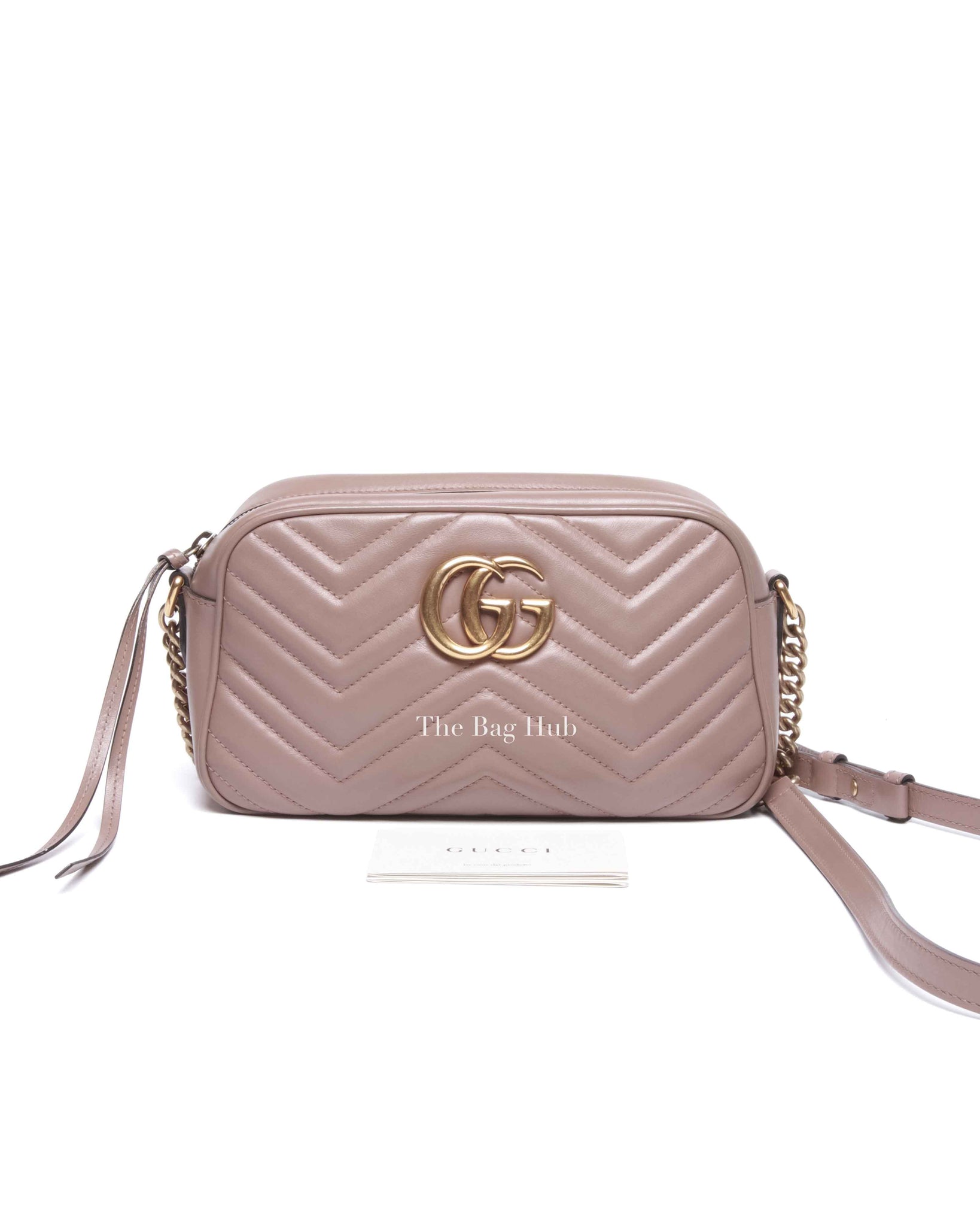 Gucci Porcelain Rose Calfskin Matelasse Small GG Marmont Chain Shoulder Bag