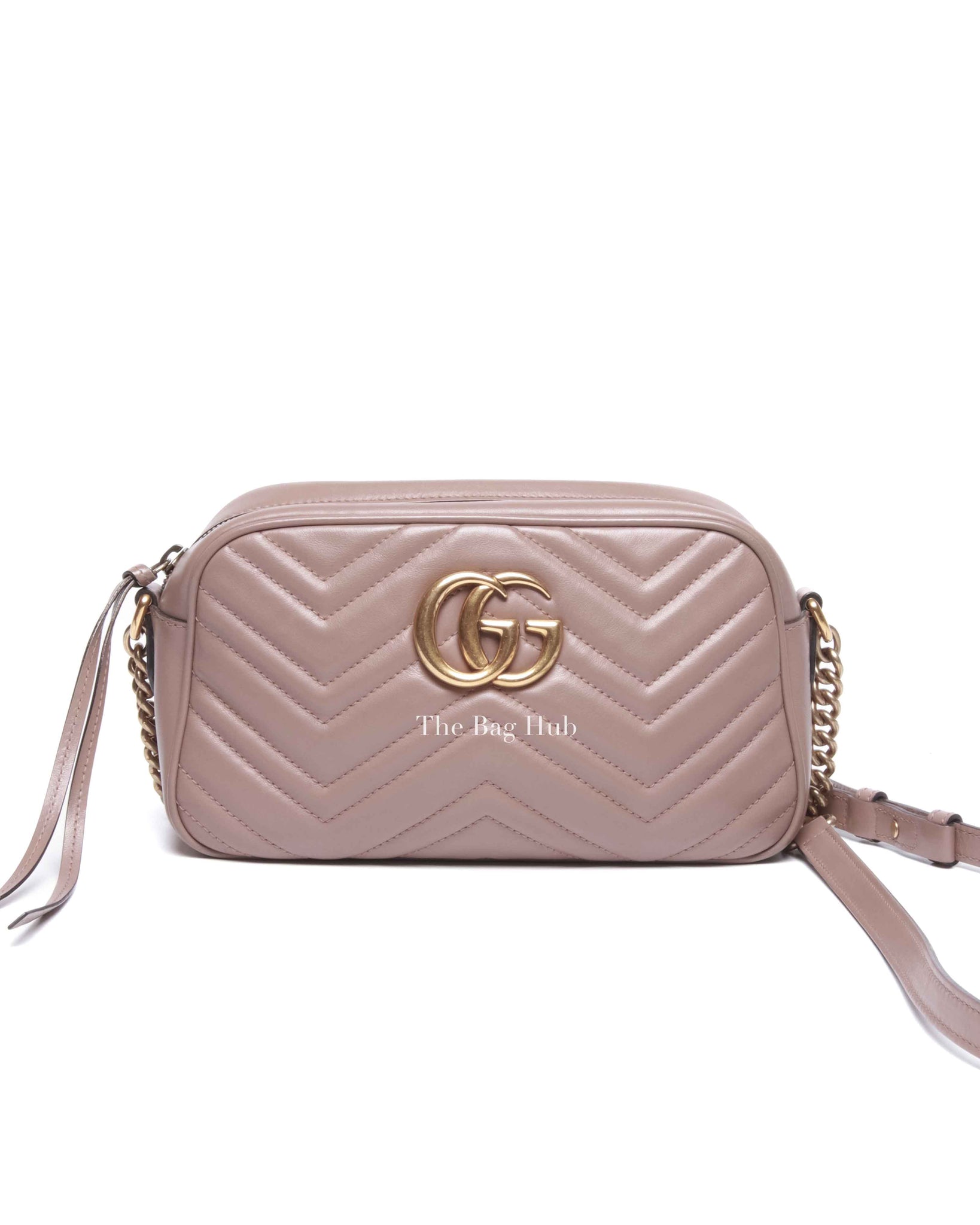 Gucci Porcelain Rose Calfskin Matelasse Small GG Marmont Chain Shoulder Bag