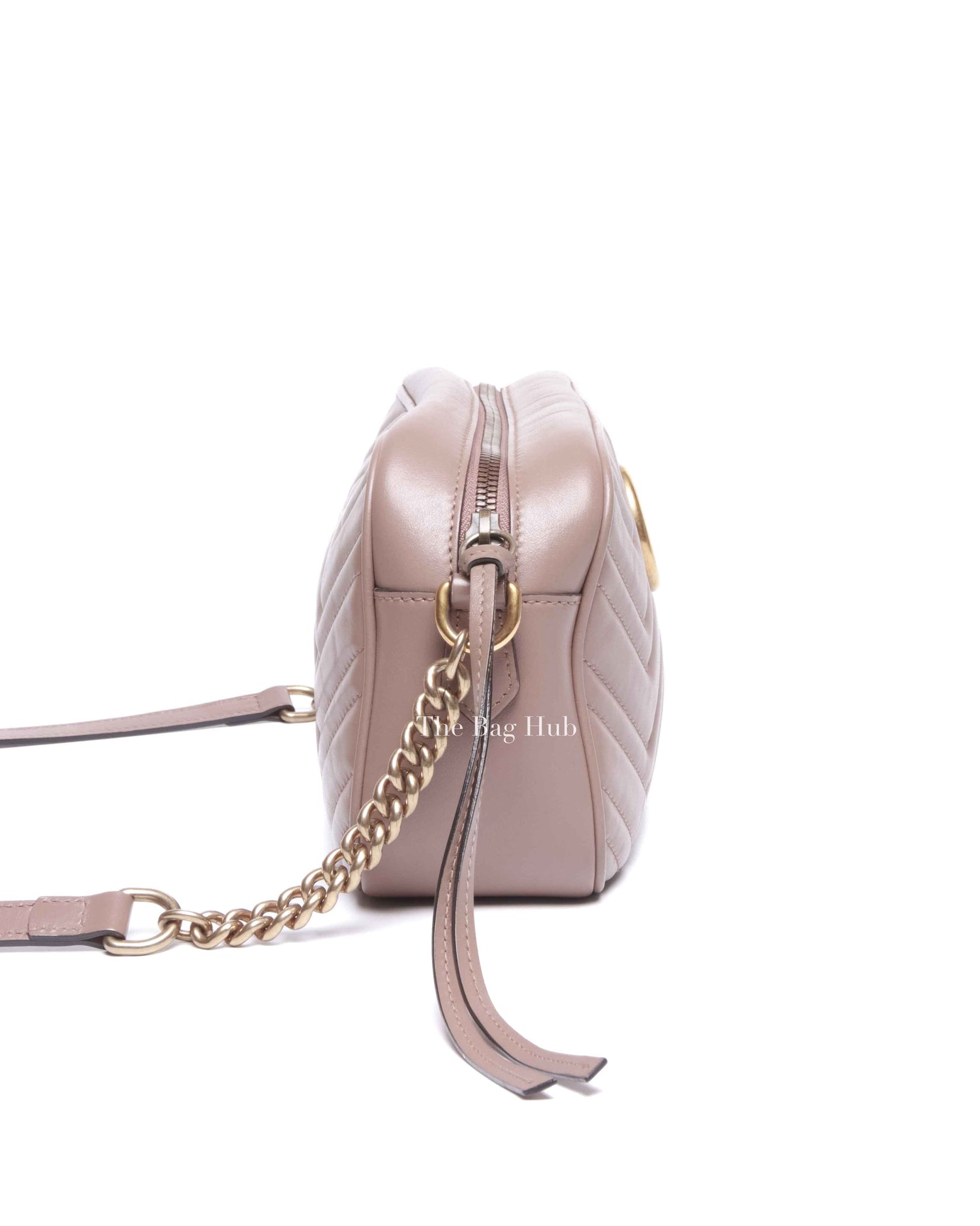 Gucci Porcelain Rose Calfskin Matelasse Small GG Marmont Chain Shoulder Bag