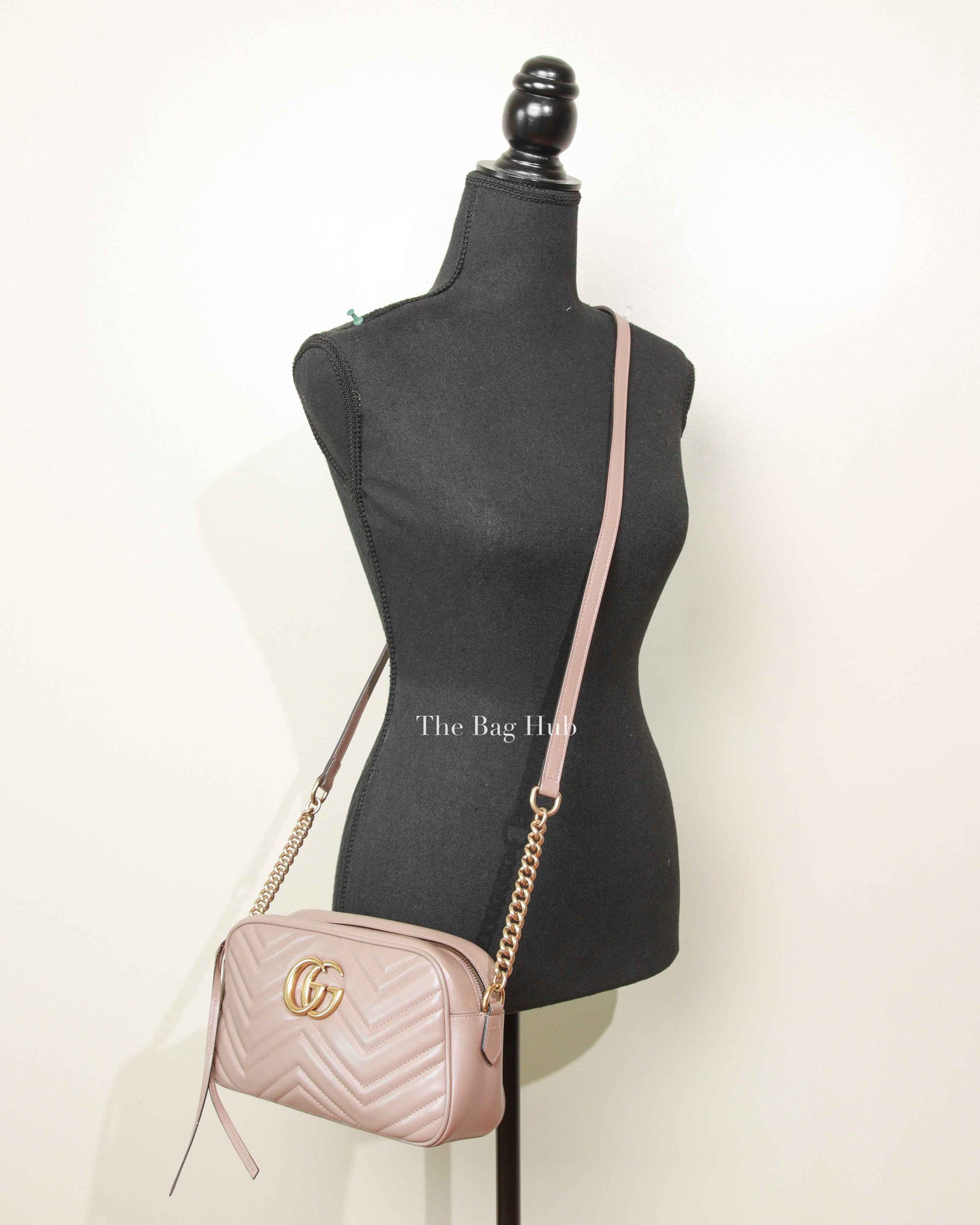 Gucci Porcelain Rose Calfskin Matelasse Small GG Marmont Chain Shoulder Bag