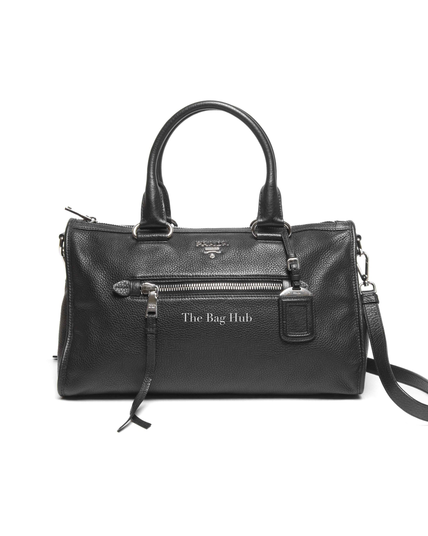 Prada Black Vitello Phenix Zip Tote Bag