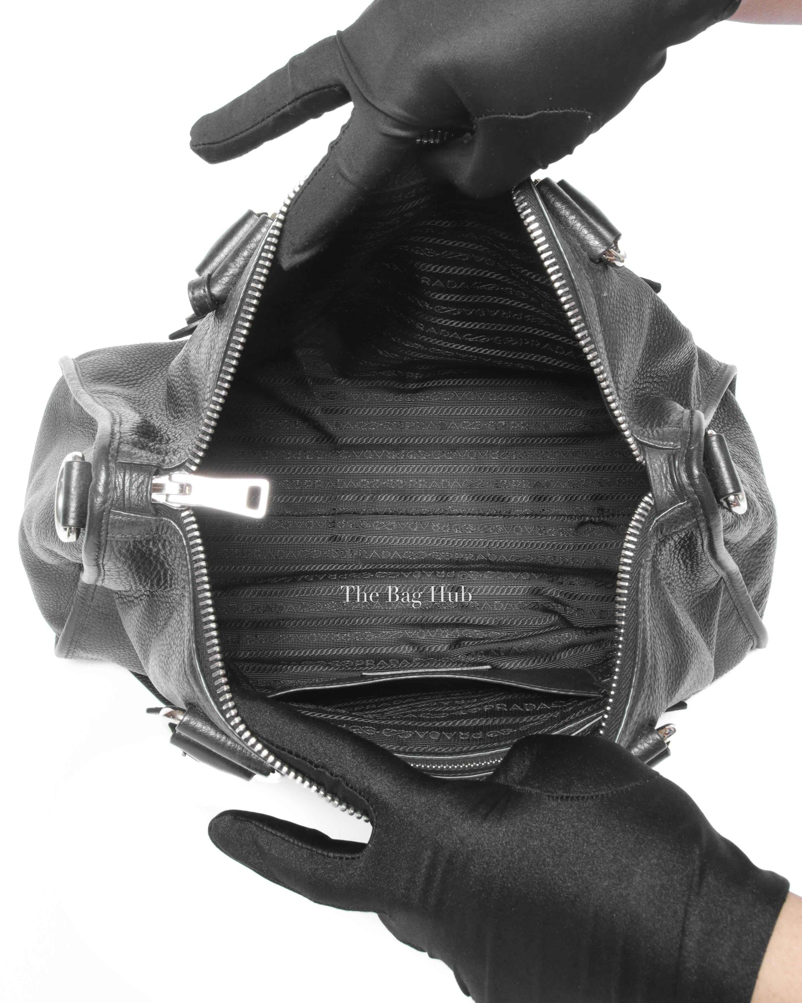 Prada Black Vitello Phenix Zip Tote Bag