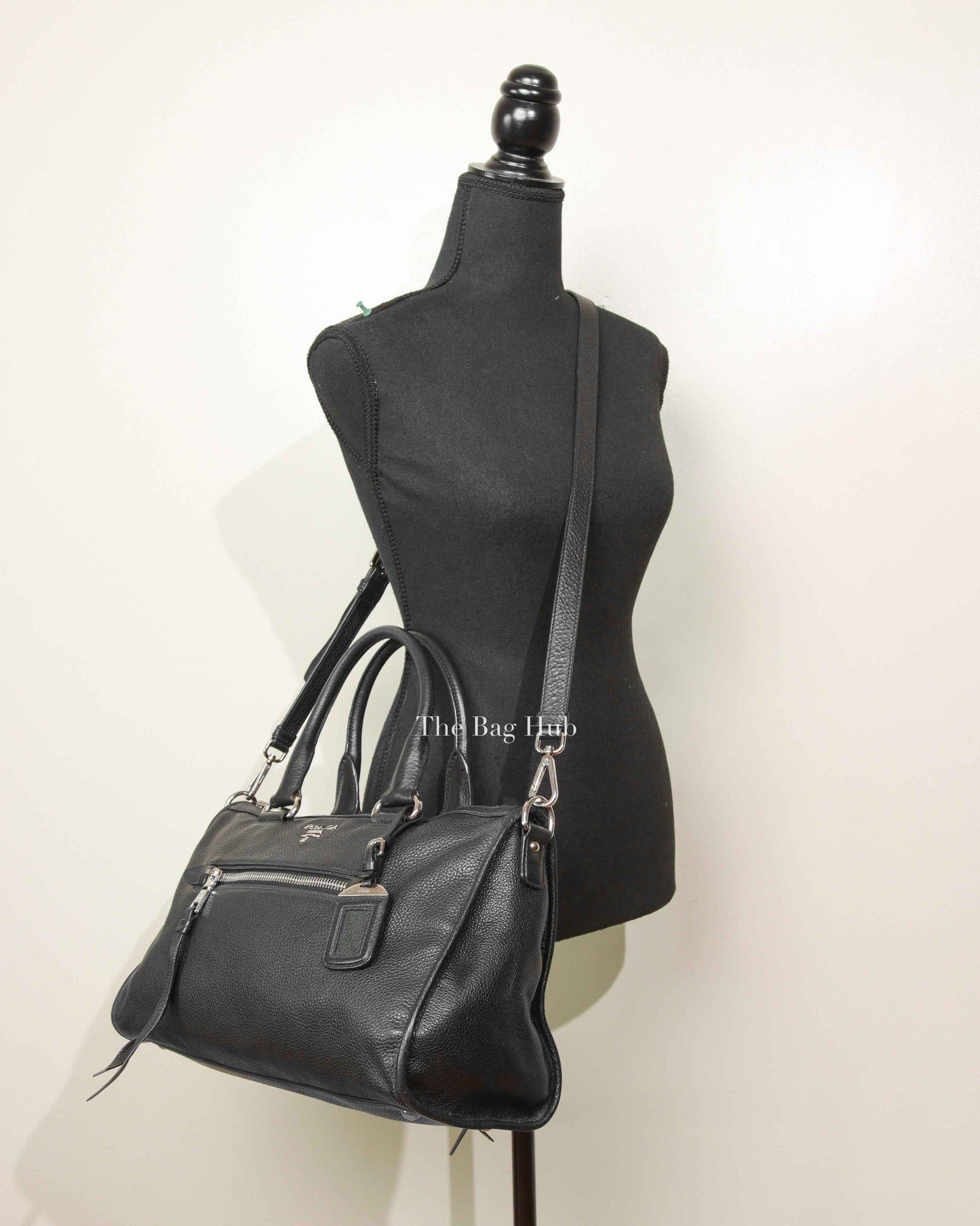 Prada Black Vitello Phenix Zip Tote Bag