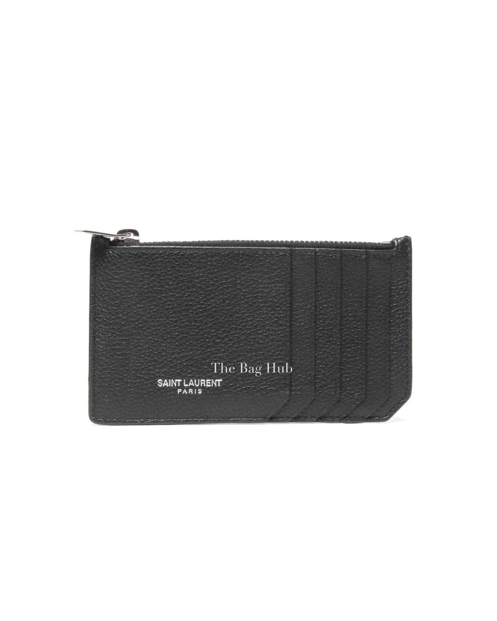 Saint Laurent Black Grained Leather Paris Fragments Zip Card Case