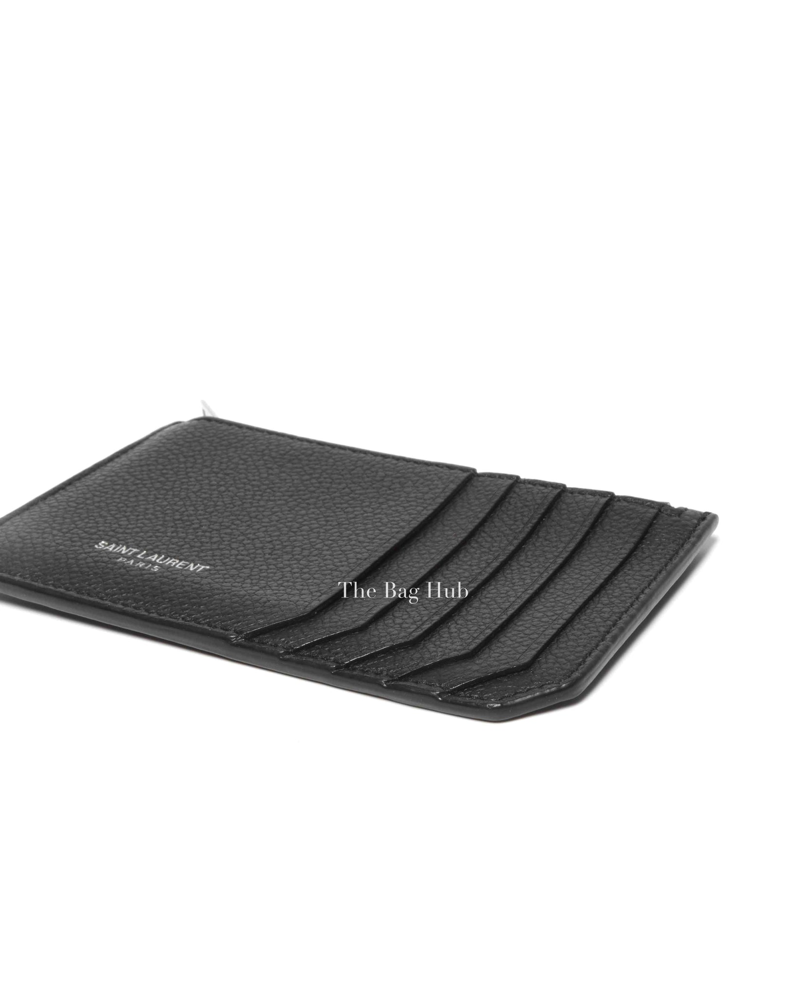 Saint Laurent Black Grained Leather Paris Fragments Zip Card Case