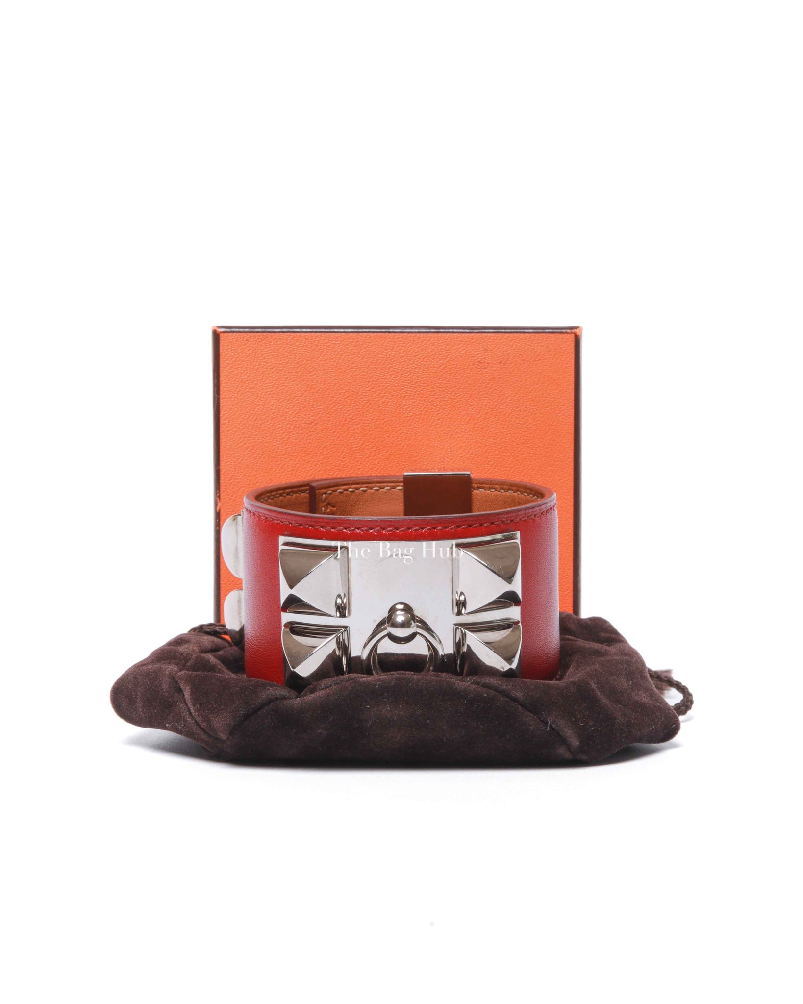 Hermes Rouge Casaque Leather Collier de Chien L Bracelet