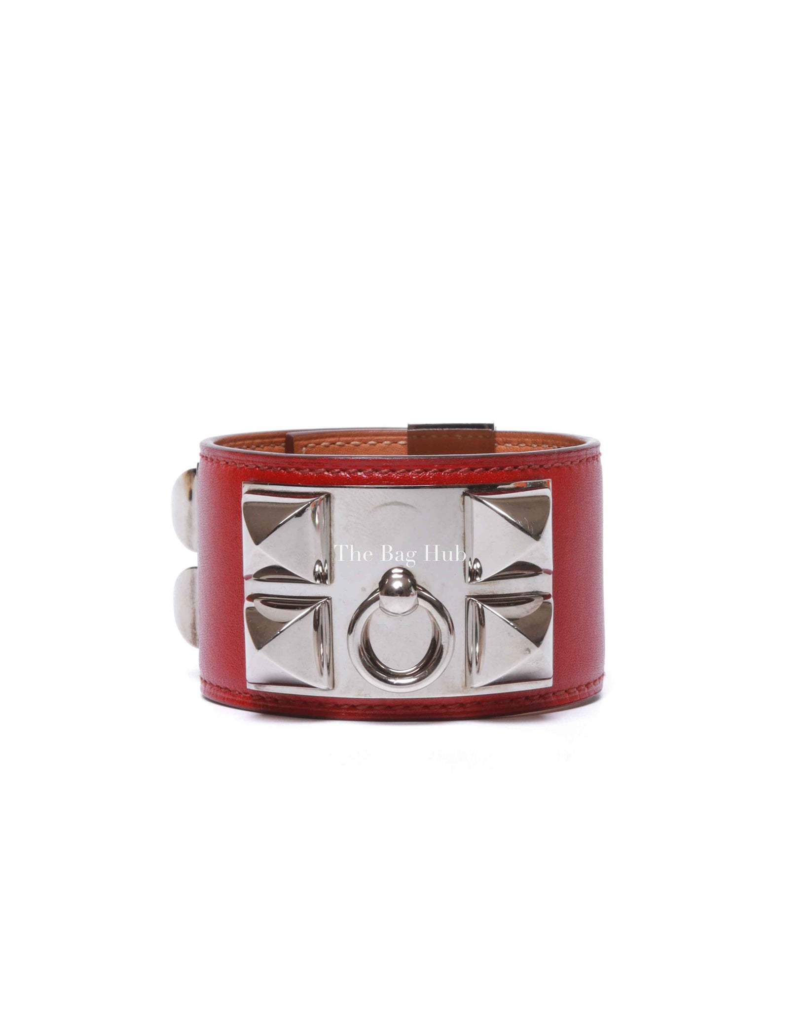 Hermes Rouge Casaque Leather Collier de Chien L Bracelet