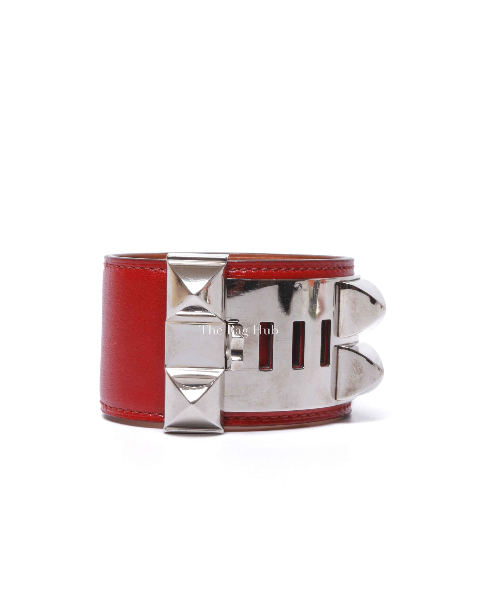 Hermes Rouge Casaque Leather Collier de Chien L Bracelet