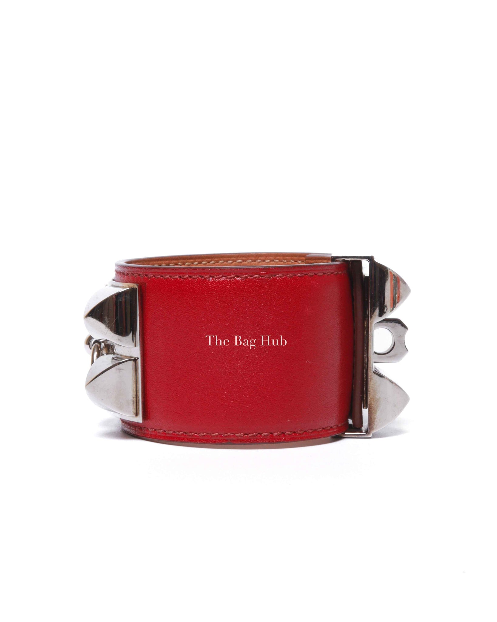 Hermes Rouge Casaque Leather Collier de Chien L Bracelet