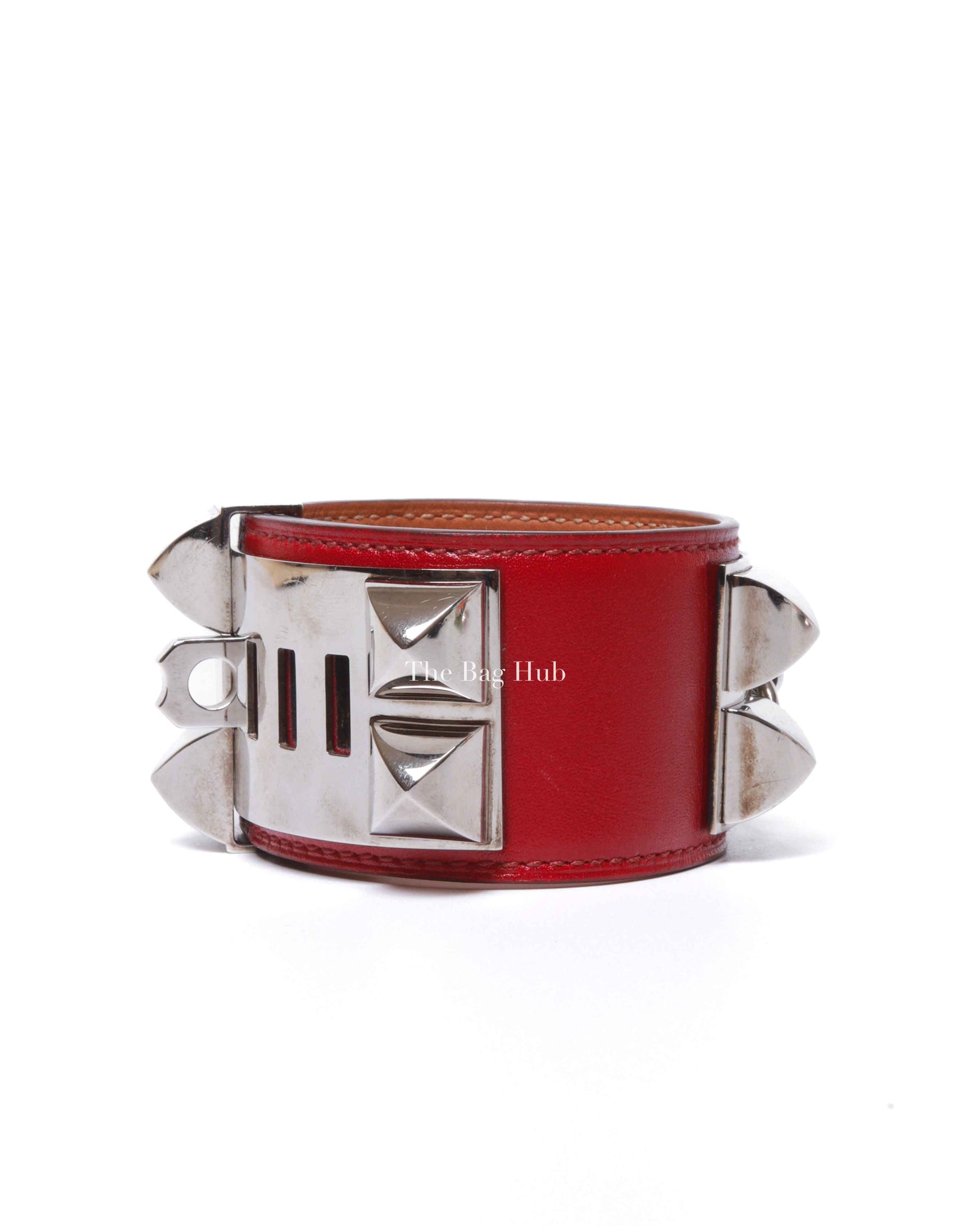 Hermes Rouge Casaque Leather Collier de Chien L Bracelet