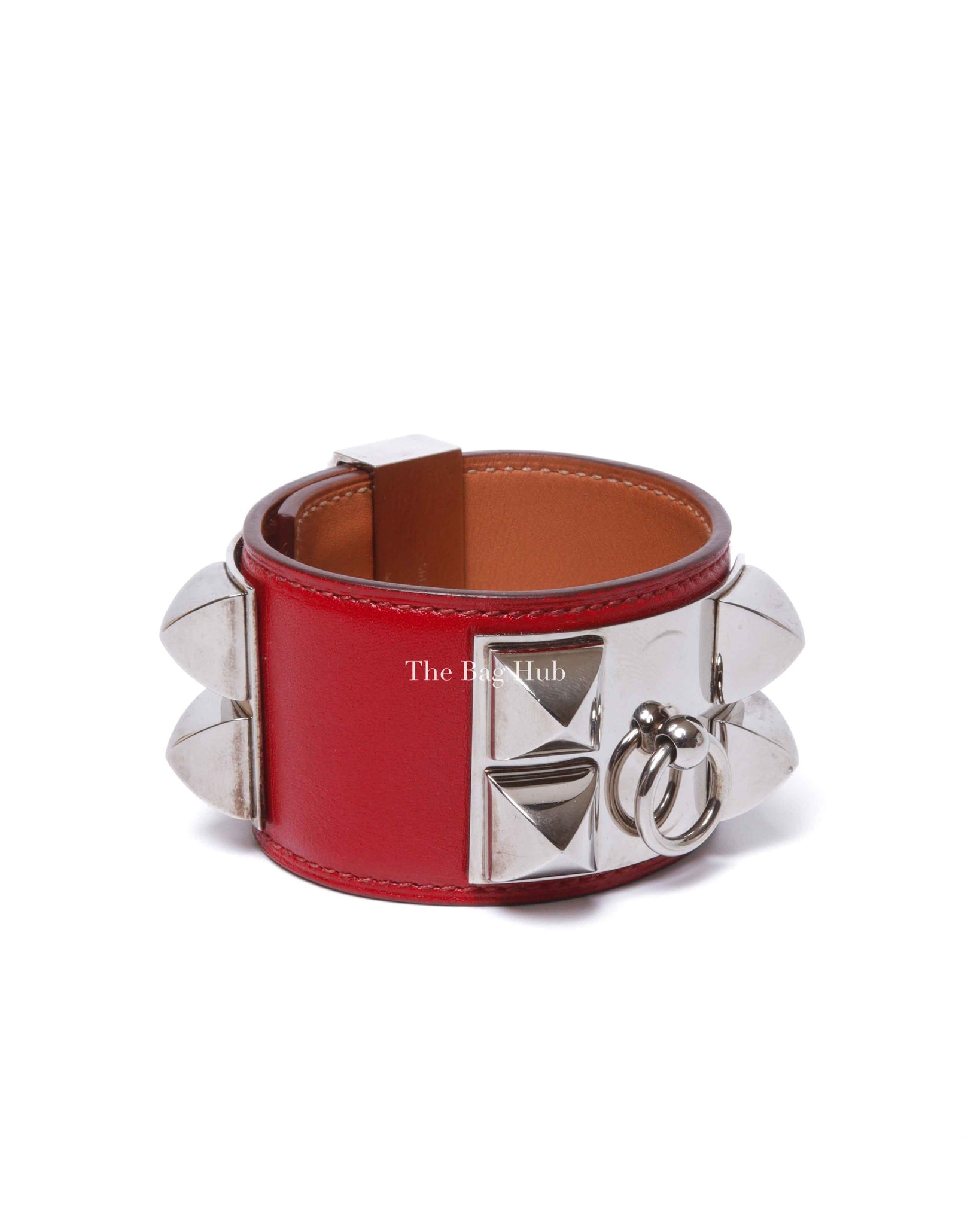 Hermes Rouge Casaque Leather Collier de Chien L Bracelet