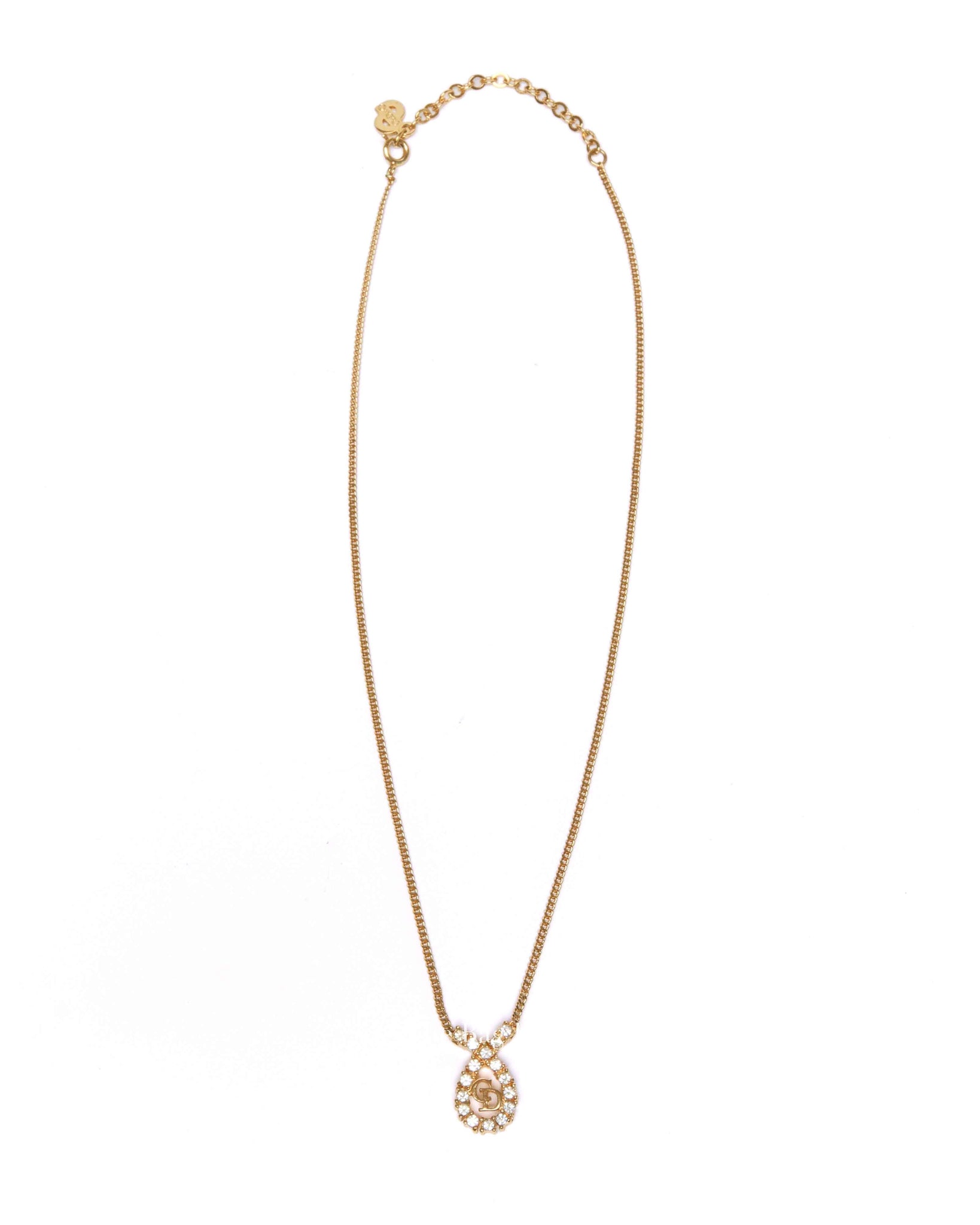 Dior Gold-Tone Metal Crystal Embellished Ribbon Pendant Necklace