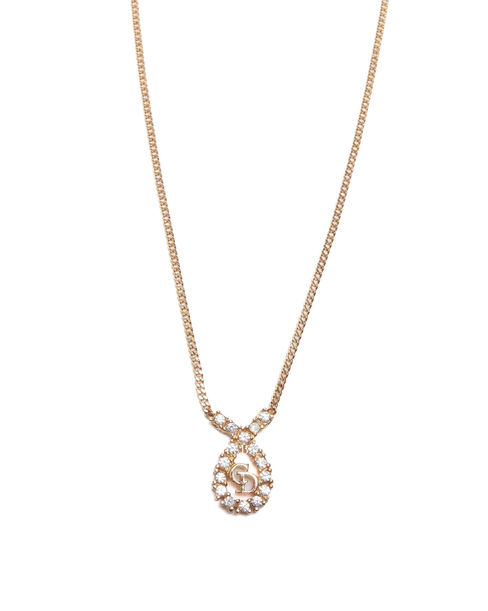 Dior Gold-Tone Metal Crystal Embellished Ribbon Pendant Necklace