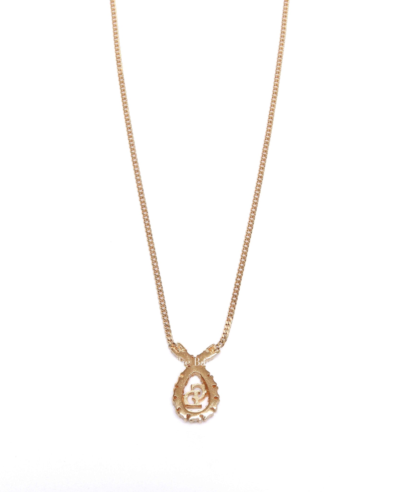 Dior Gold-Tone Metal Crystal Embellished Ribbon Pendant Necklace