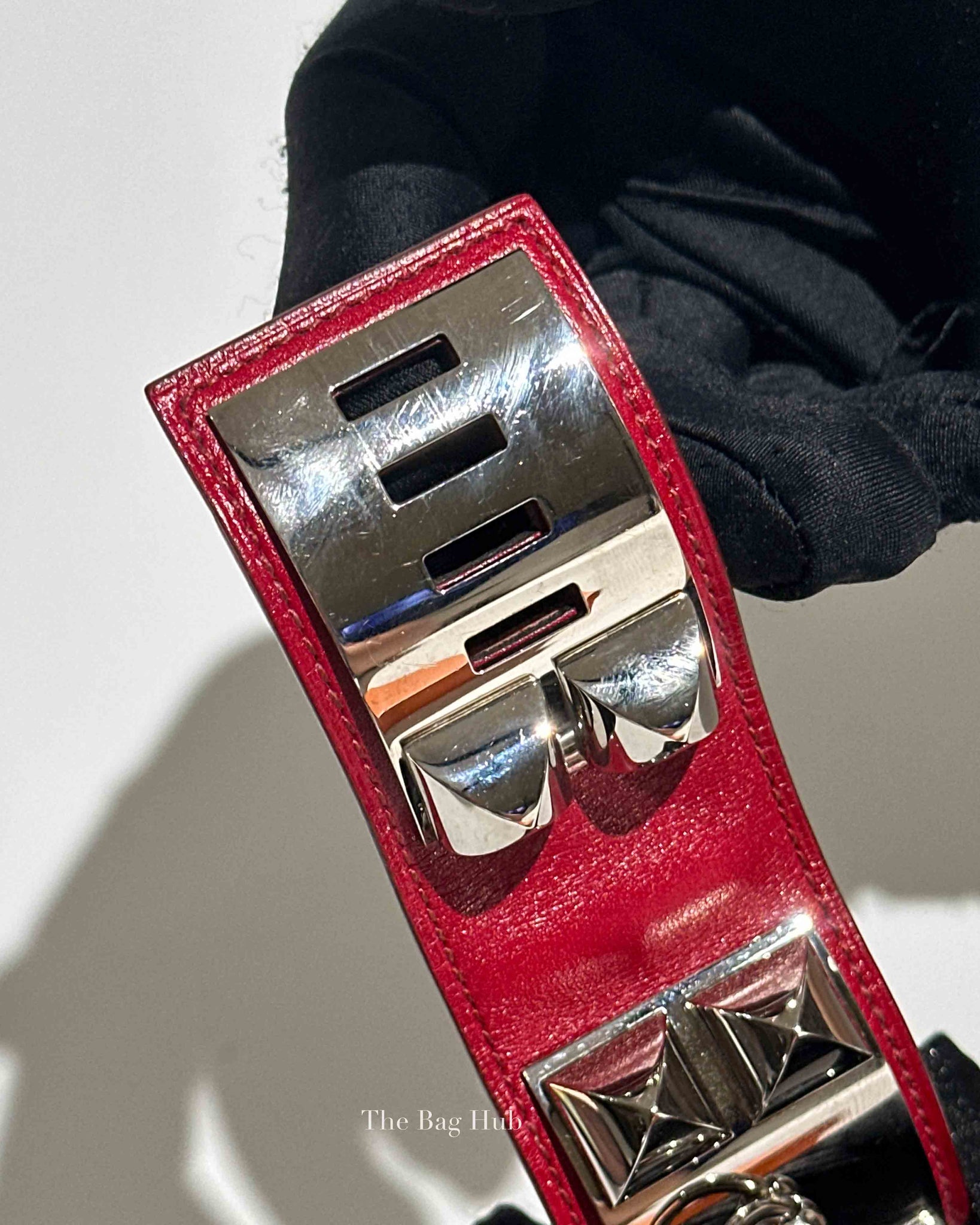 Hermes Rouge Casaque Leather Collier de Chien L Bracelet