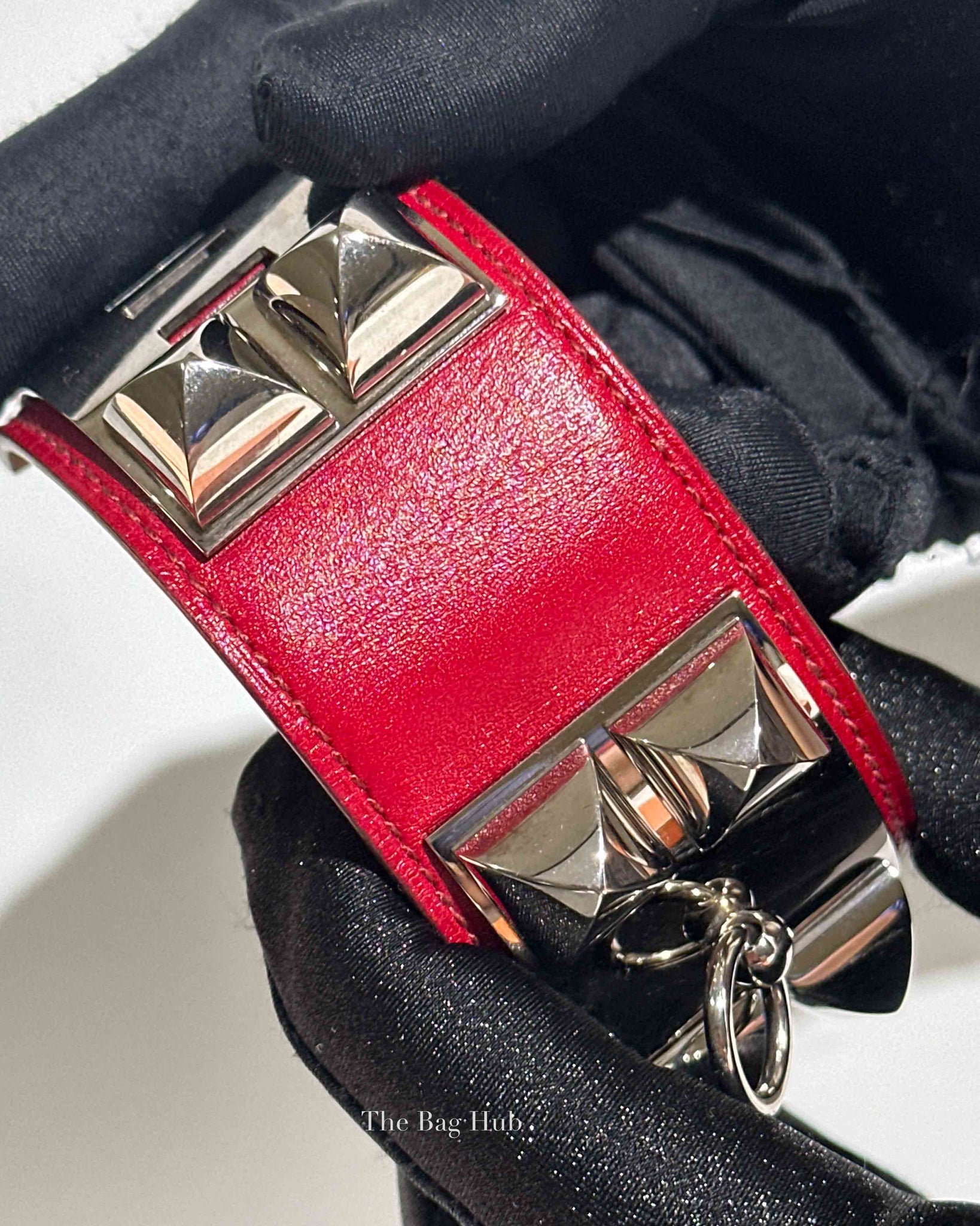 Hermes Rouge Casaque Leather Collier de Chien L Bracelet