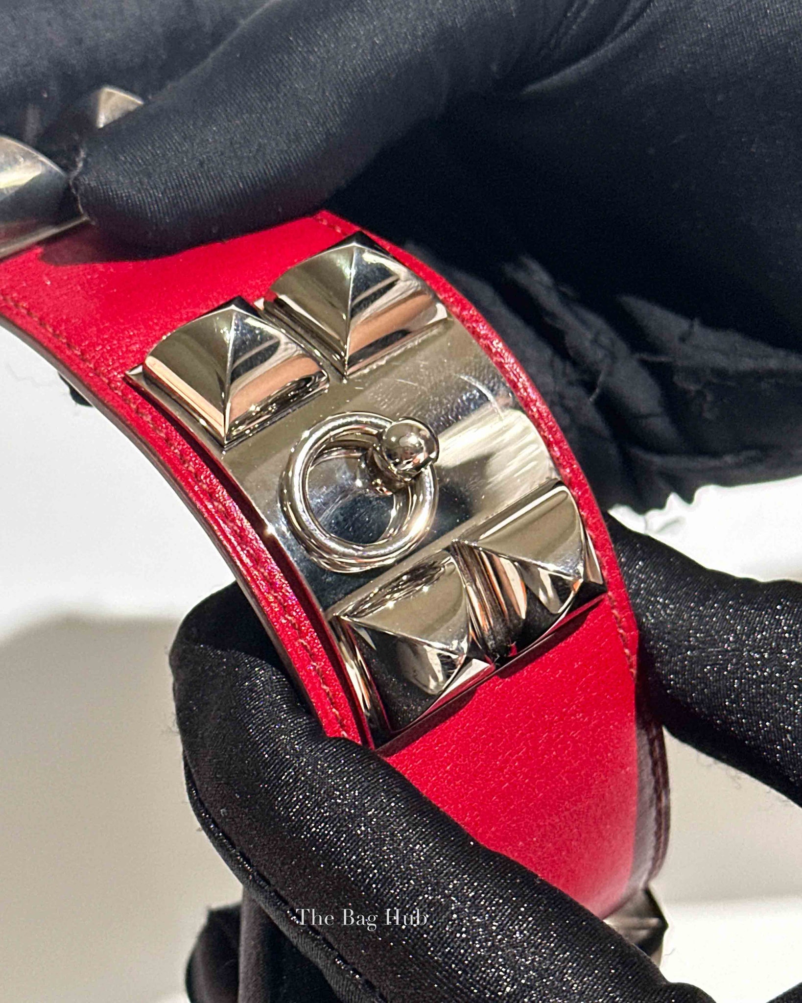 Hermes Rouge Casaque Leather Collier de Chien L Bracelet