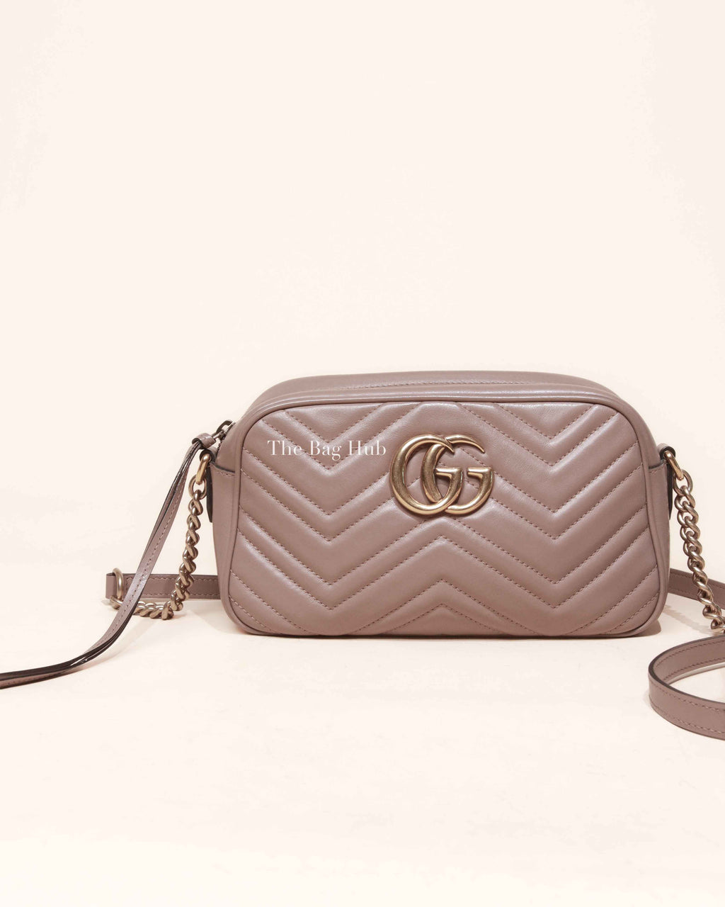 Gucci Porcelain Rose Calfskin Matelasse Small GG Marmont Chain Shoulder Bag