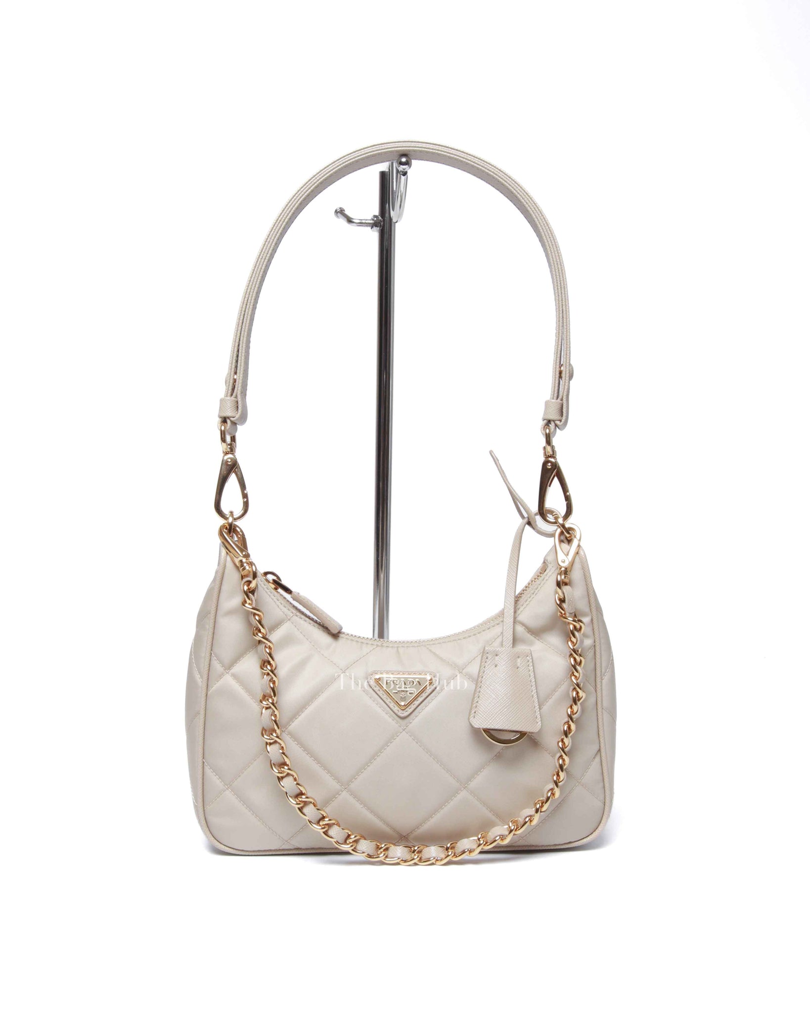 Prada Desert Beige Re-Nylon Saffiano Quilted Mini Re-Edition 1995 Chaine Shoulder Bag