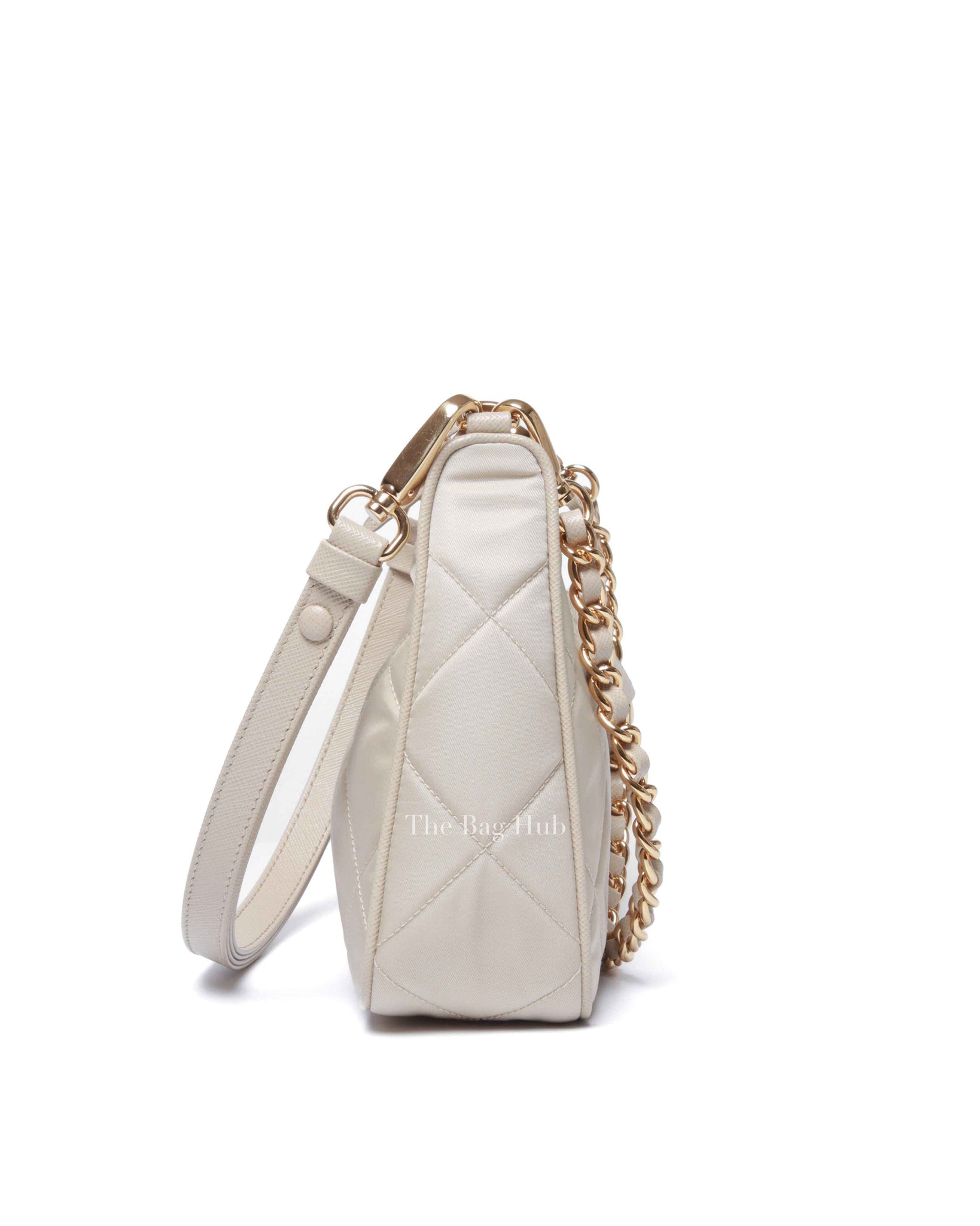 Prada Desert Beige Re-Nylon Saffiano Quilted Mini Re-Edition 1995 Chaine Shoulder Bag