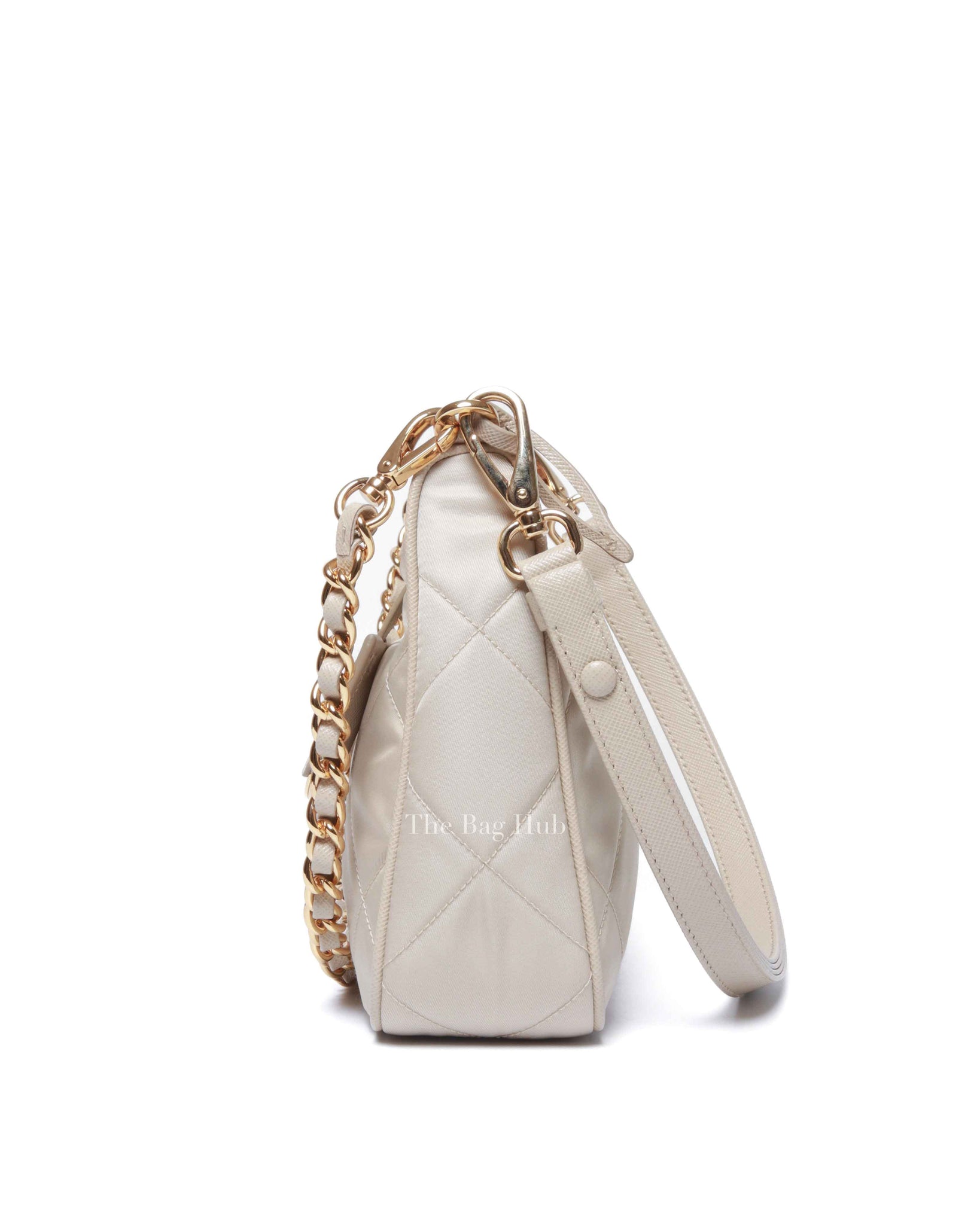 Prada Desert Beige Re-Nylon Saffiano Quilted Mini Re-Edition 1995 Chaine Shoulder Bag