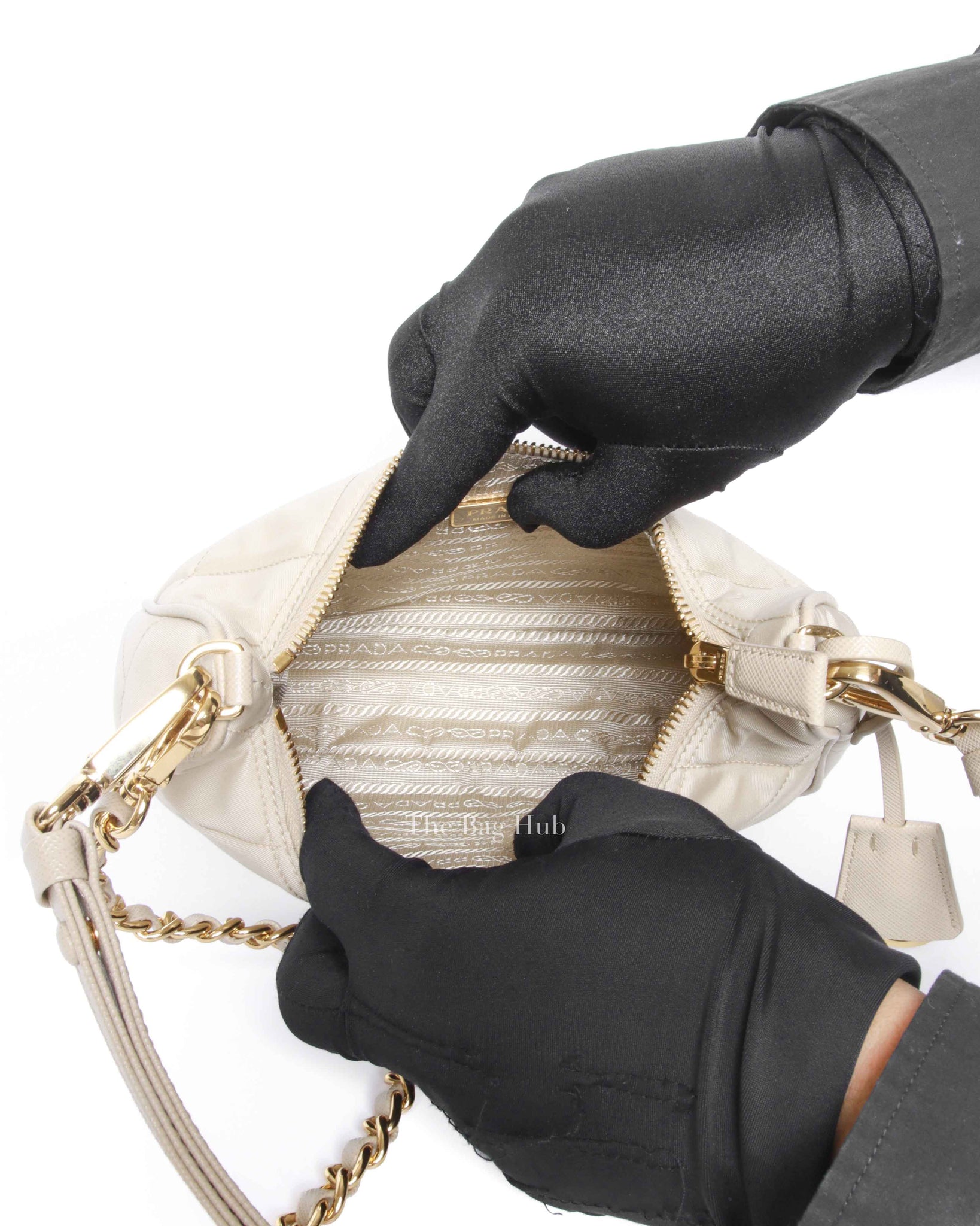 Prada Desert Beige Re-Nylon Saffiano Quilted Mini Re-Edition 1995 Chaine Shoulder Bag