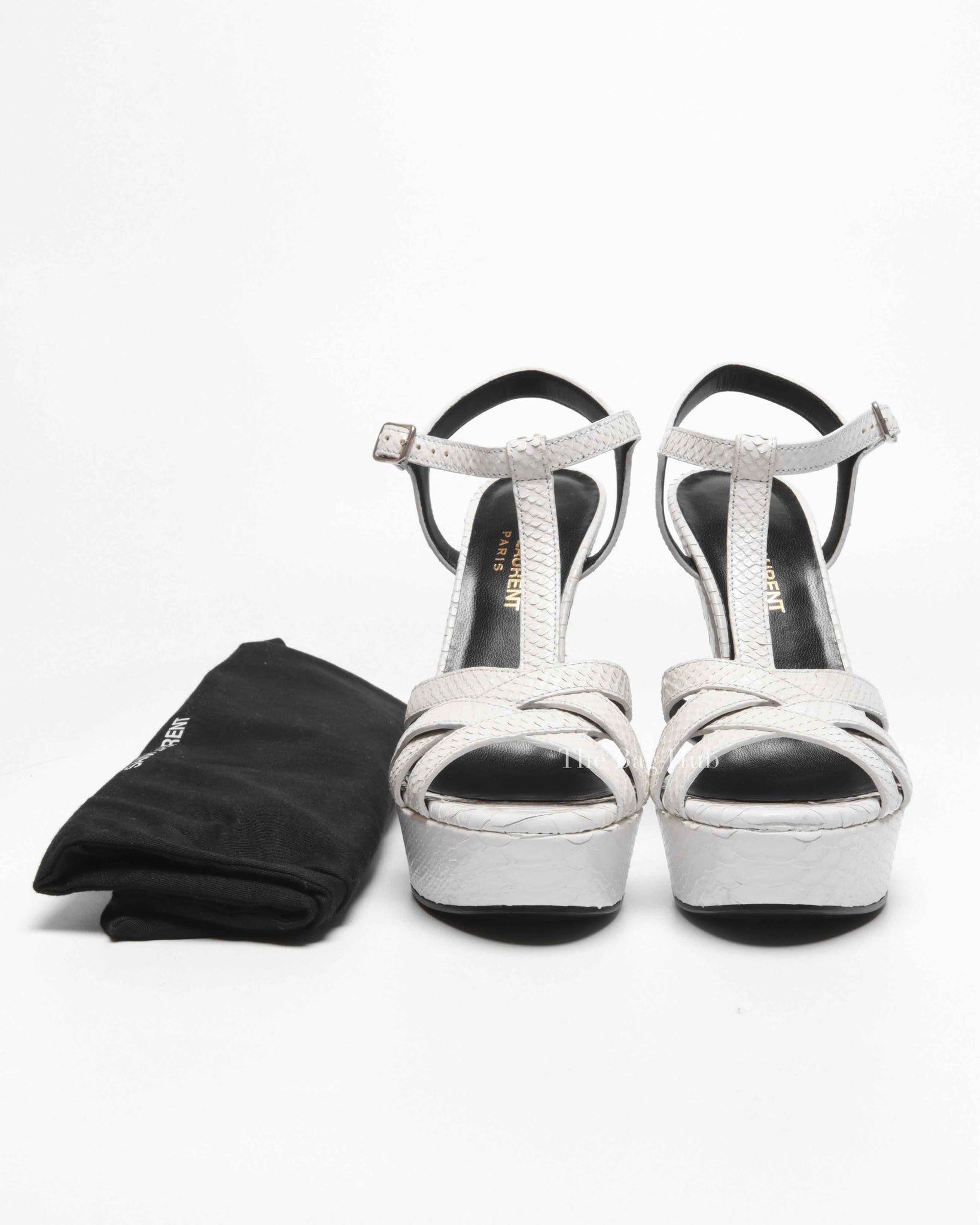 Saint Laurent White Python Embossed Leather Platform Sandals 120mm Size 35.5