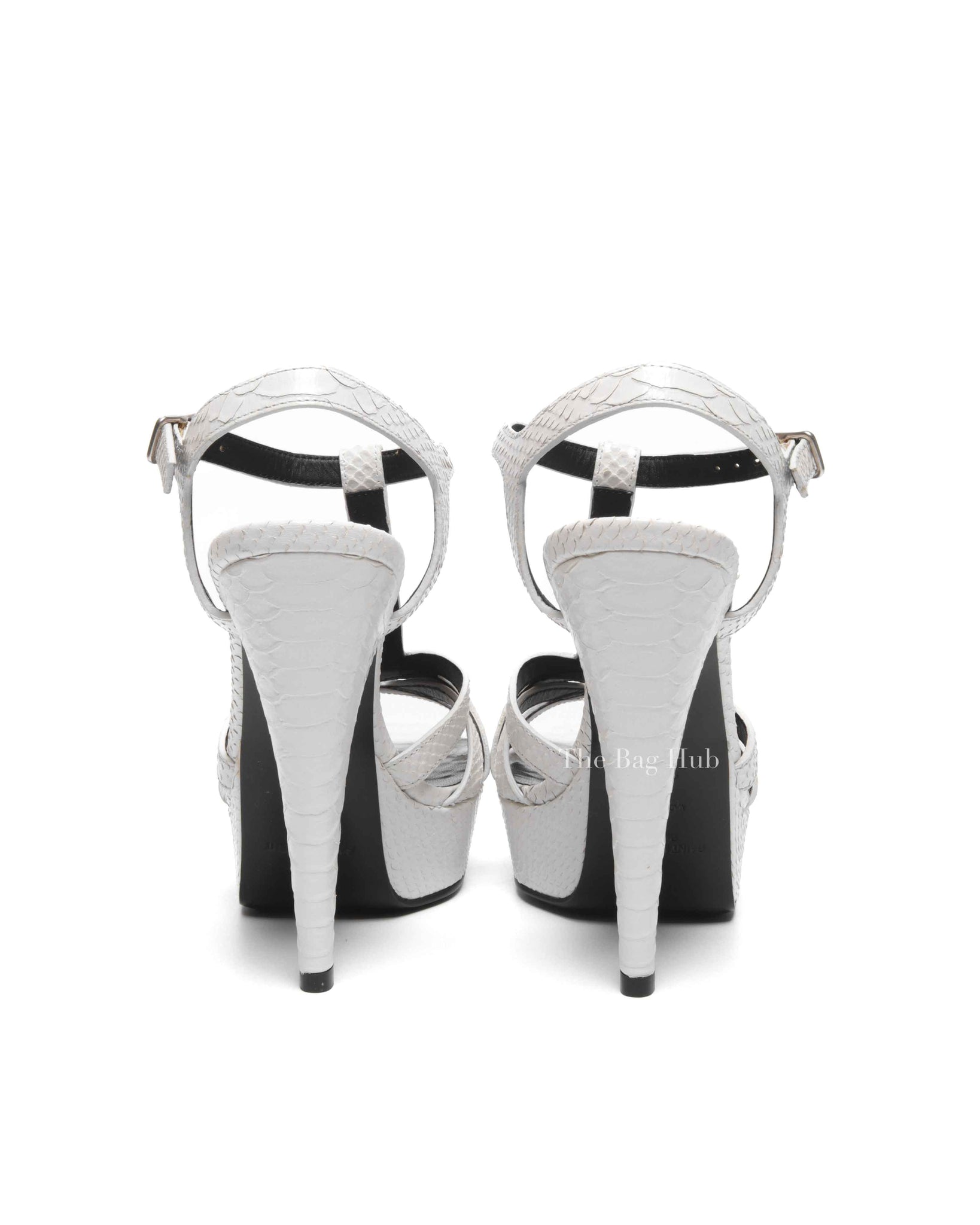 Saint Laurent White Python Embossed Leather Platform Sandals 120mm Size 35.5
