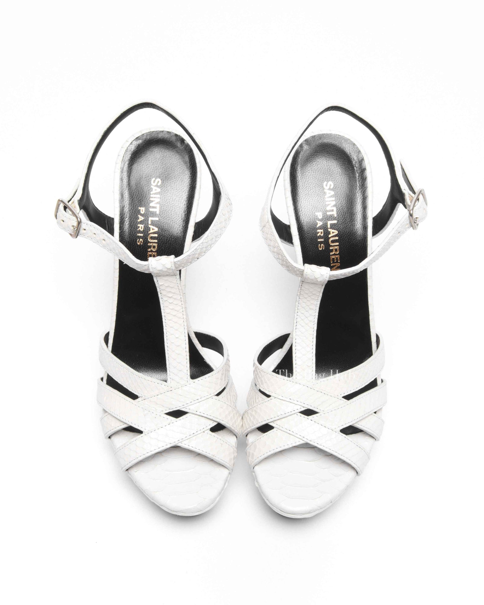 Saint Laurent White Python Embossed Leather Platform Sandals 120mm Size 35.5