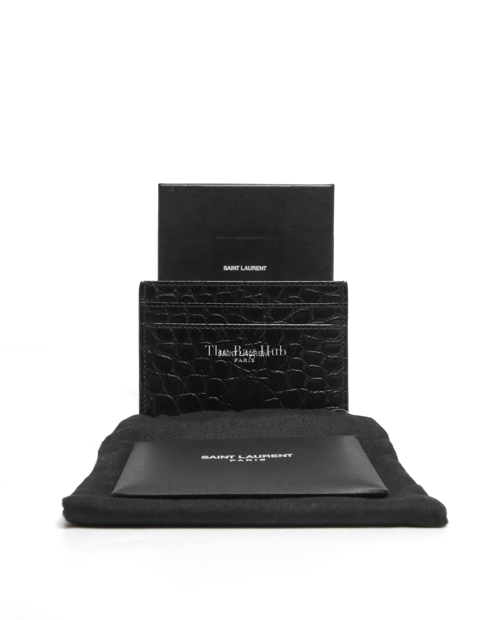 Saint Laurent Black Crocodile Embossed Leather Paris Credit Card Case