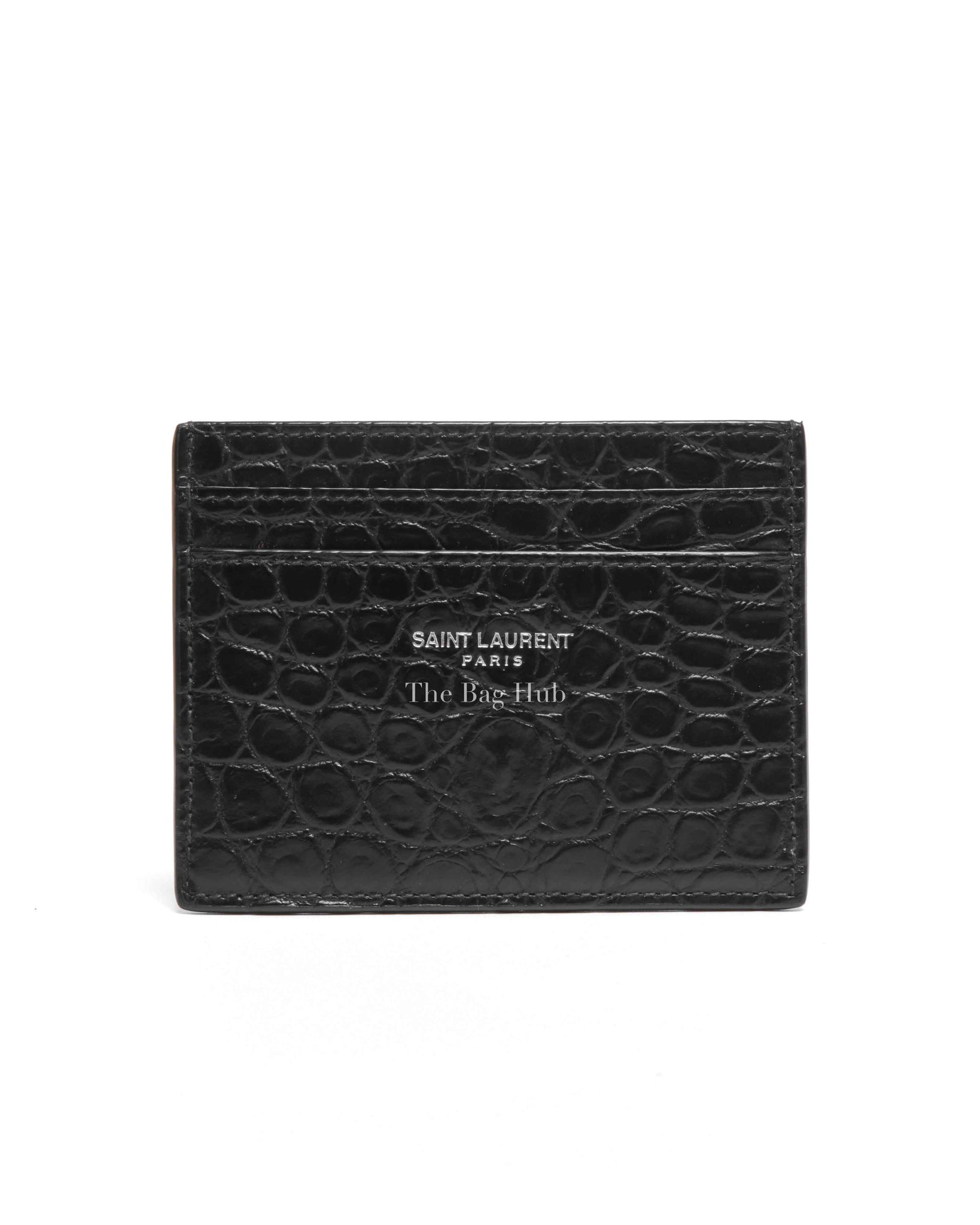 Saint Laurent Black Crocodile Embossed Leather Paris Credit Card Case