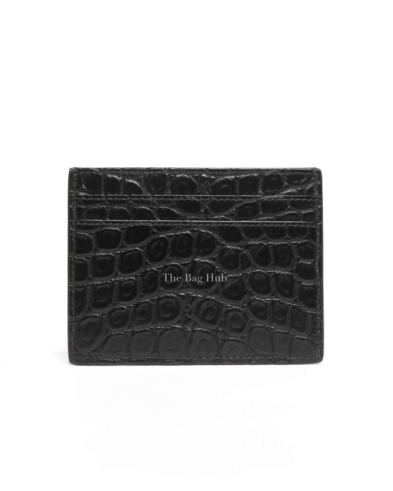 Saint Laurent Black Crocodile Embossed Leather Paris Credit Card Case