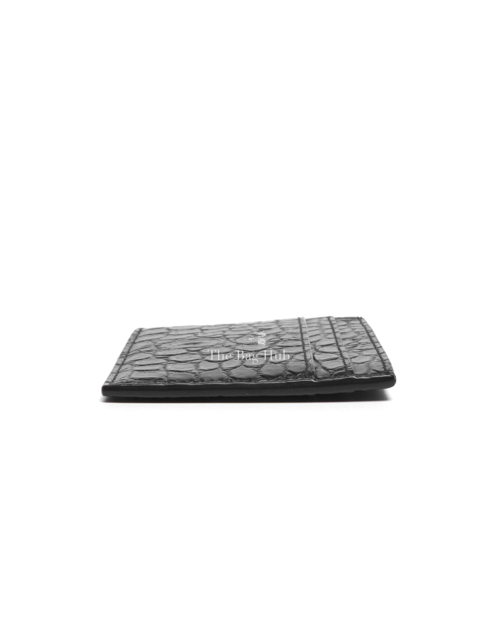 Saint Laurent Black Crocodile Embossed Leather Paris Credit Card Case