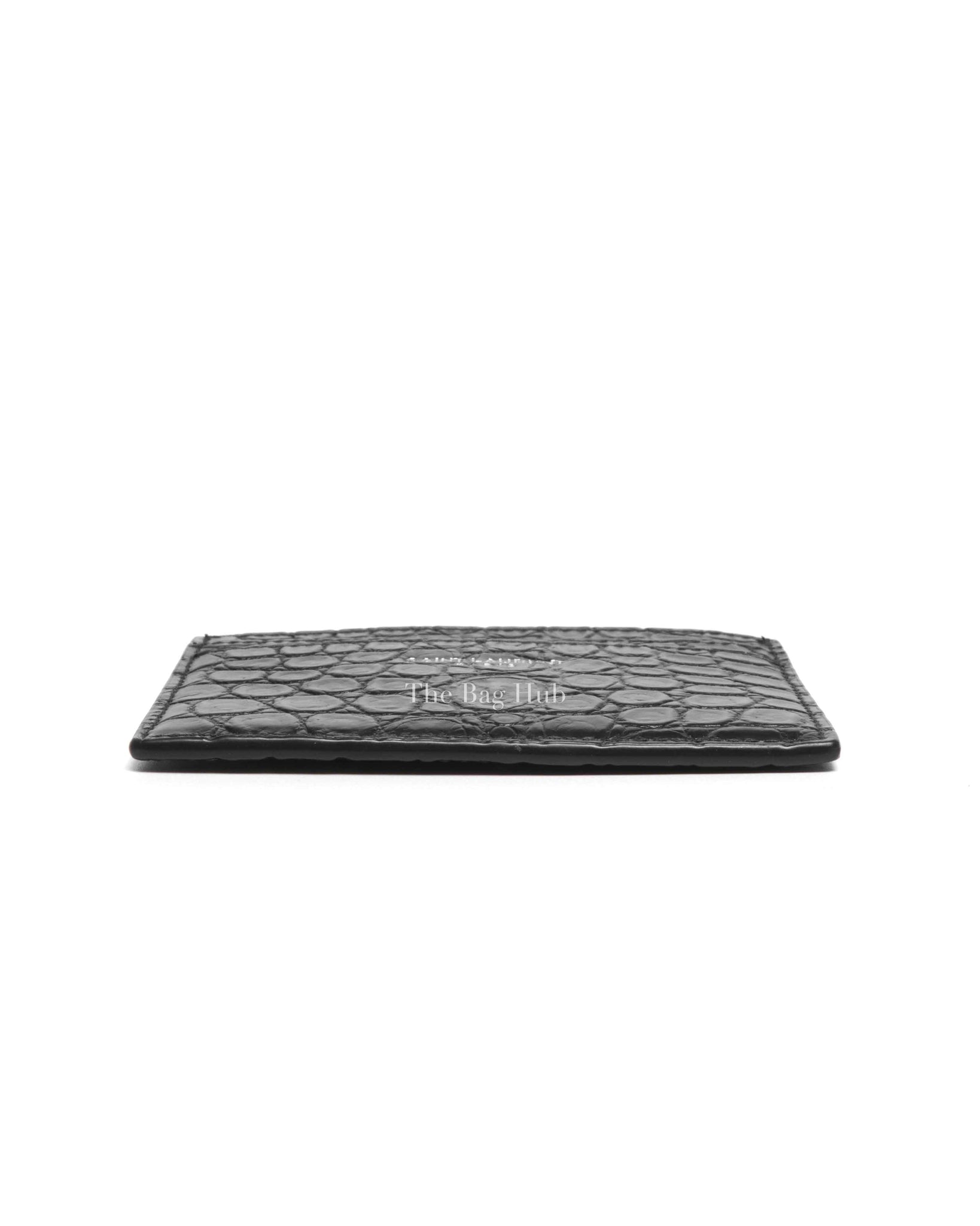 Saint Laurent Black Crocodile Embossed Leather Paris Credit Card Case