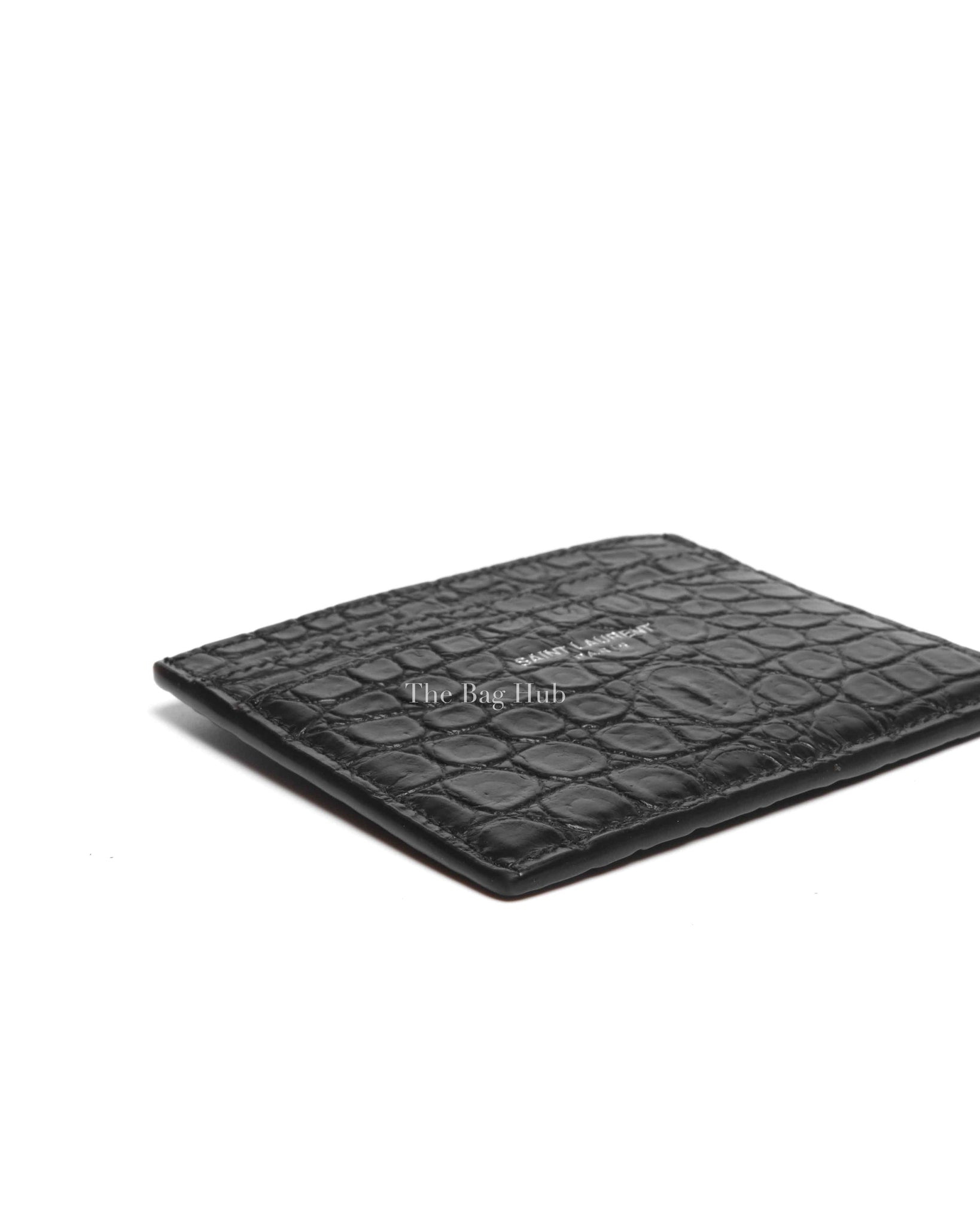Saint Laurent Black Crocodile Embossed Leather Paris Credit Card Case