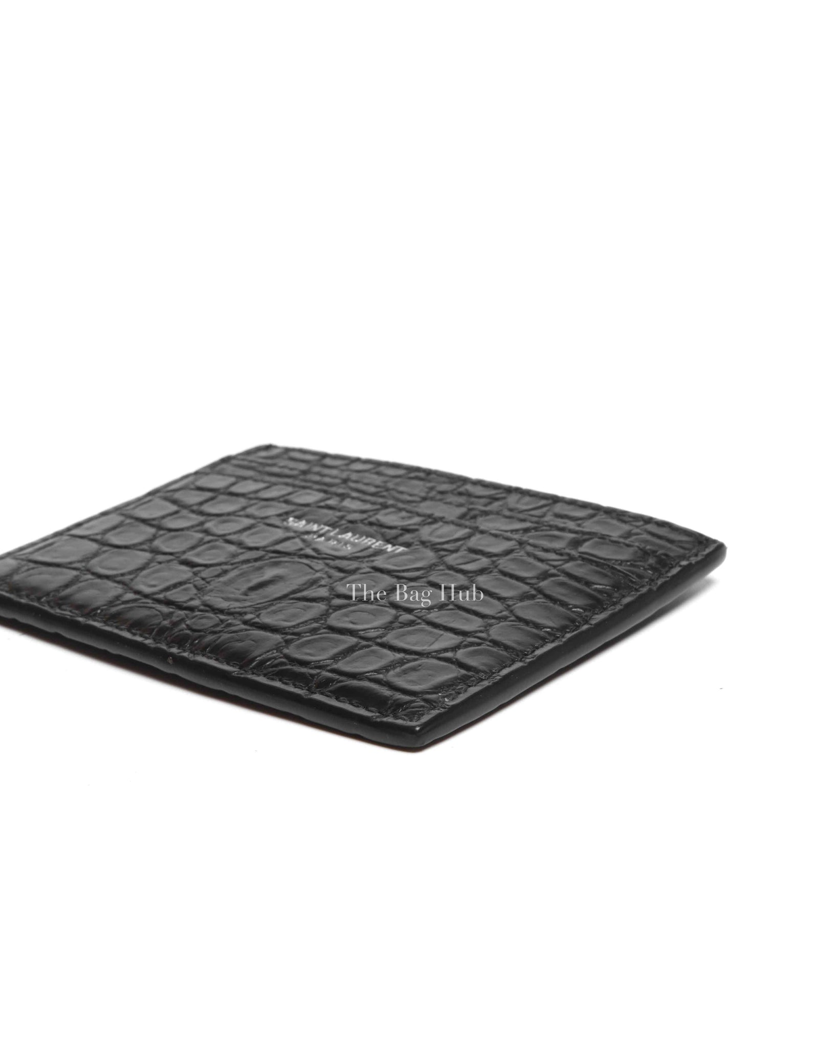 Saint Laurent Black Crocodile Embossed Leather Paris Credit Card Case