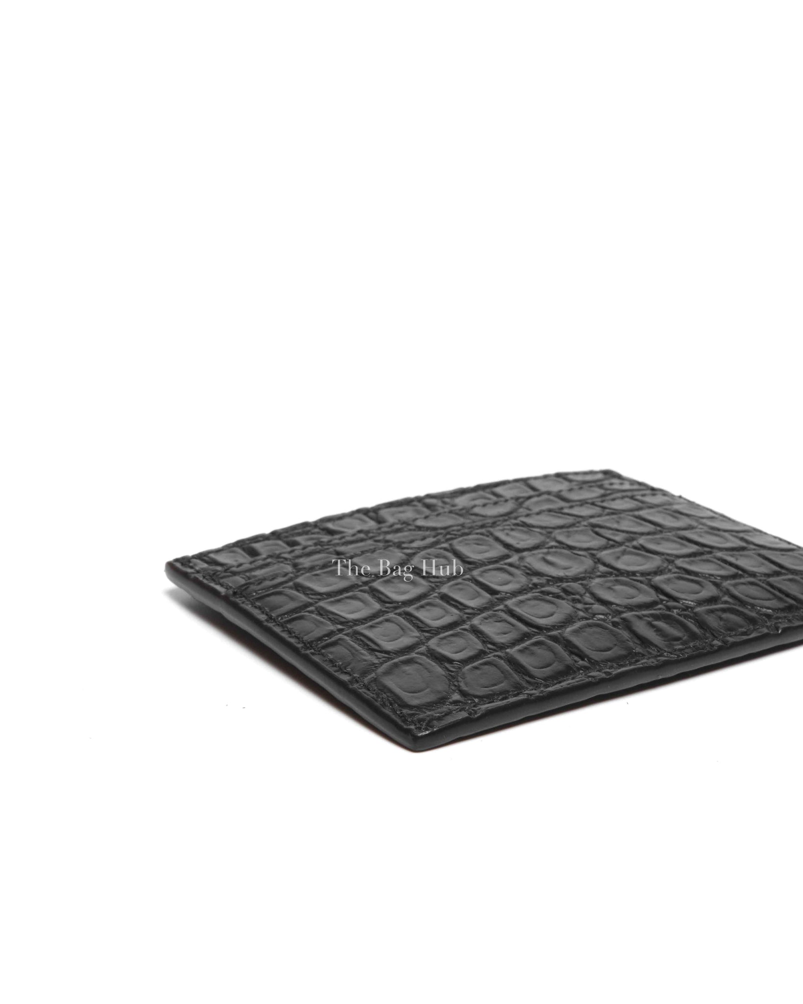 Saint Laurent Black Crocodile Embossed Leather Paris Credit Card Case