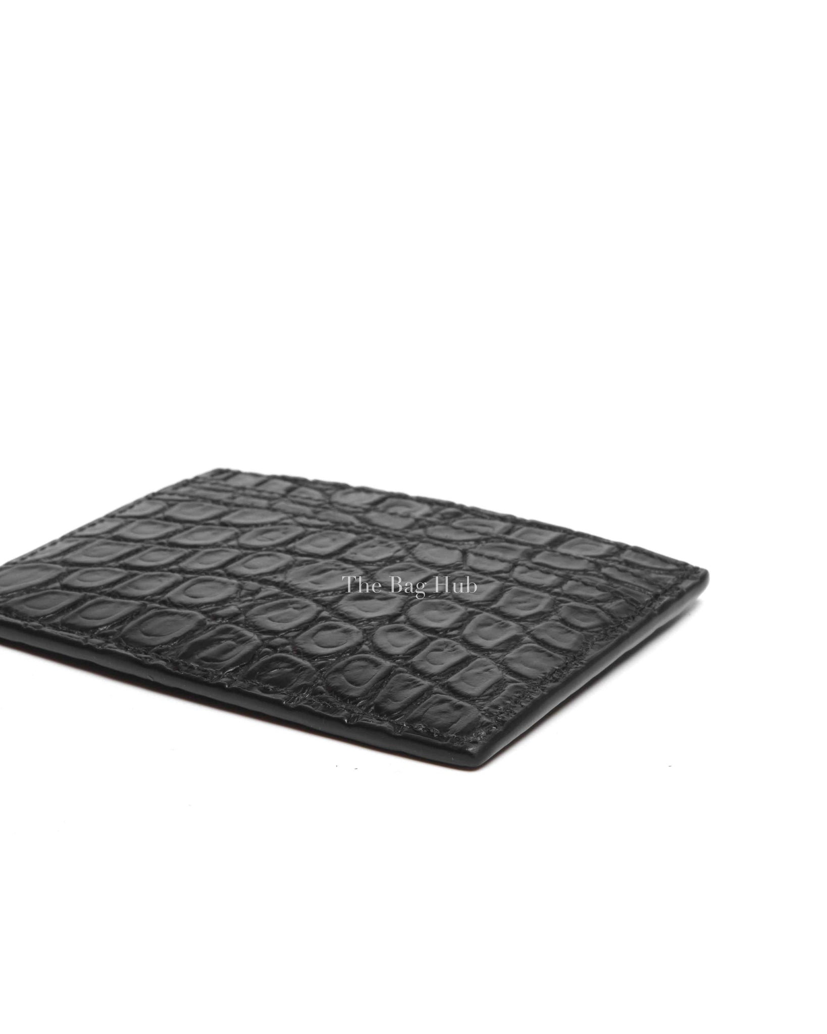 Saint Laurent Black Crocodile Embossed Leather Paris Credit Card Case